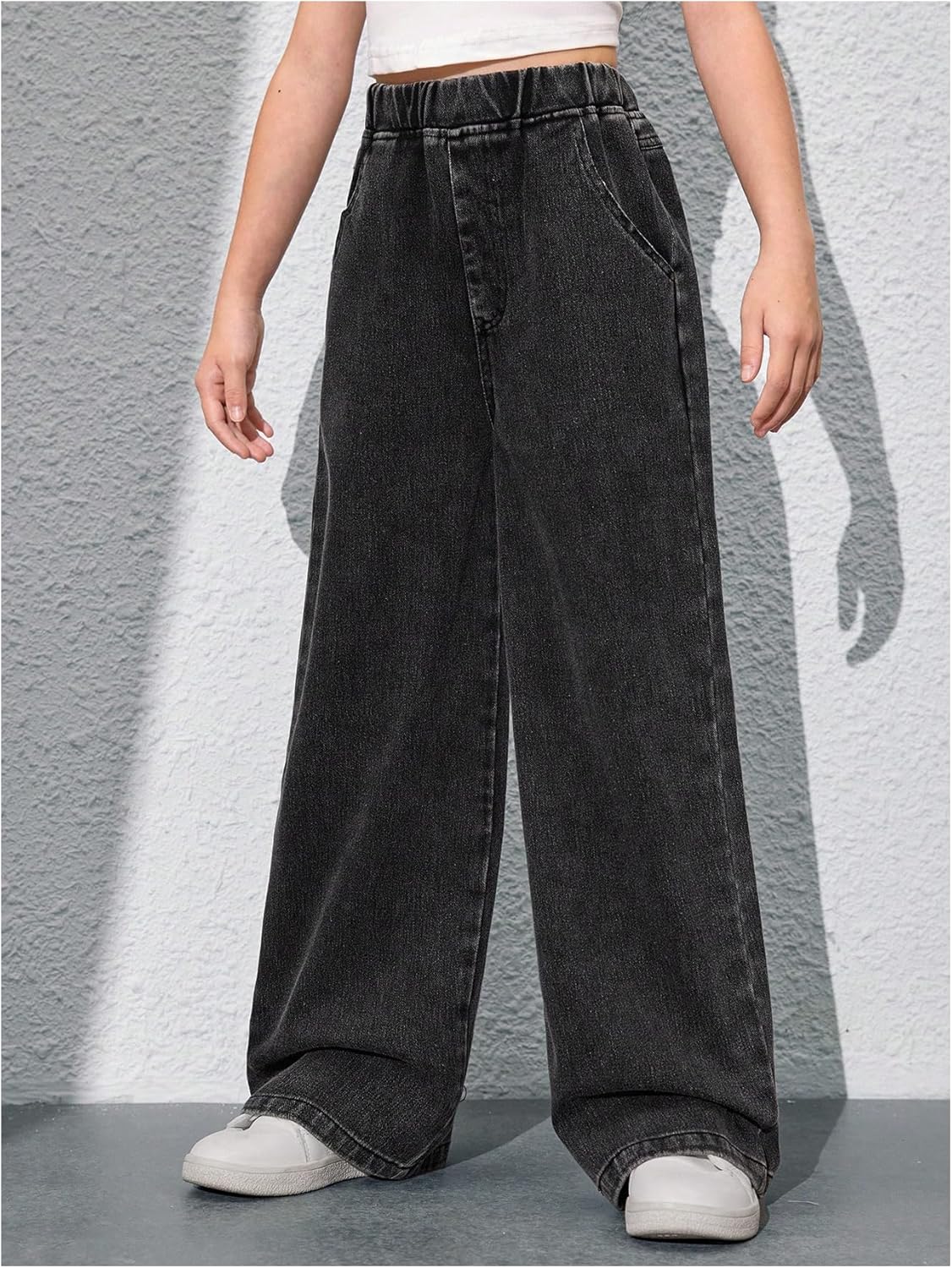 Girl's Baggy Jeans High Rise Elastic Waisted Jeans Casual Retro Style Trousers - Image 4