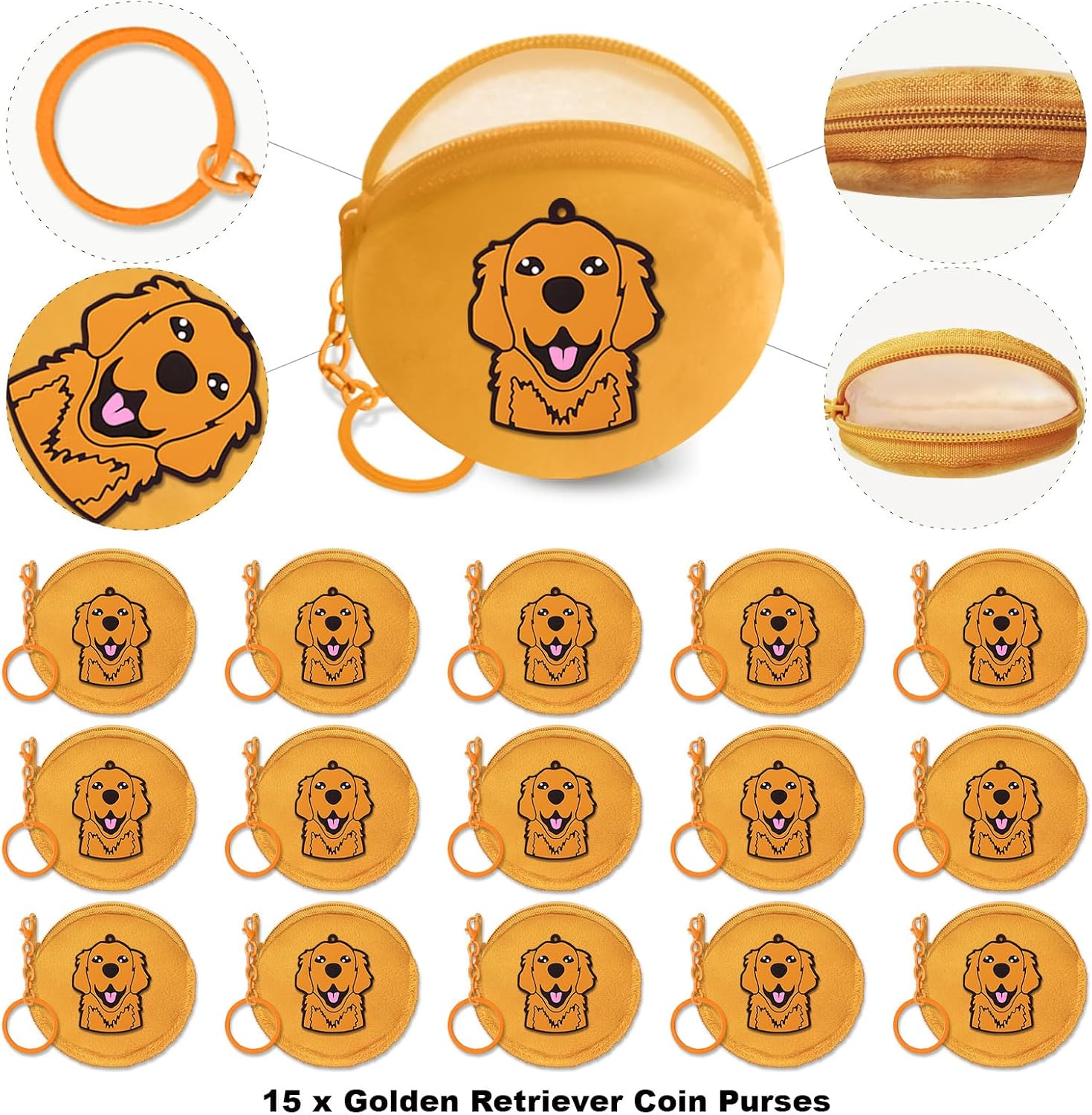 KeeStar 15 Pack Golden Retriever Coin Purse with Zipper Keychain,Wallet Bag Party Favors for Birthday Party Decoration, Animal Themed Baby Shower, School Carnival Rewards, Travel, Classroom Prize - Image 2