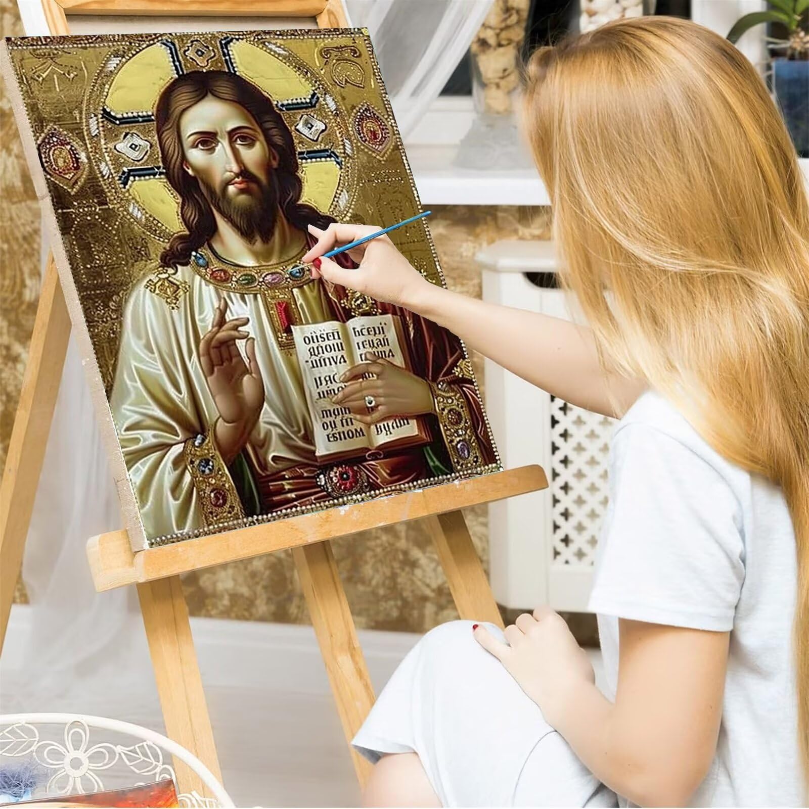 Peepezo Malen nach Zahlen Kinder Christus, Schmuck Geschenke für Mädchen Junge, Bastelset Kinder, Malen nach Zahlen | Malen nach Zahlen, Bastelset Mädchen 60x80cm (mit Rahmen)