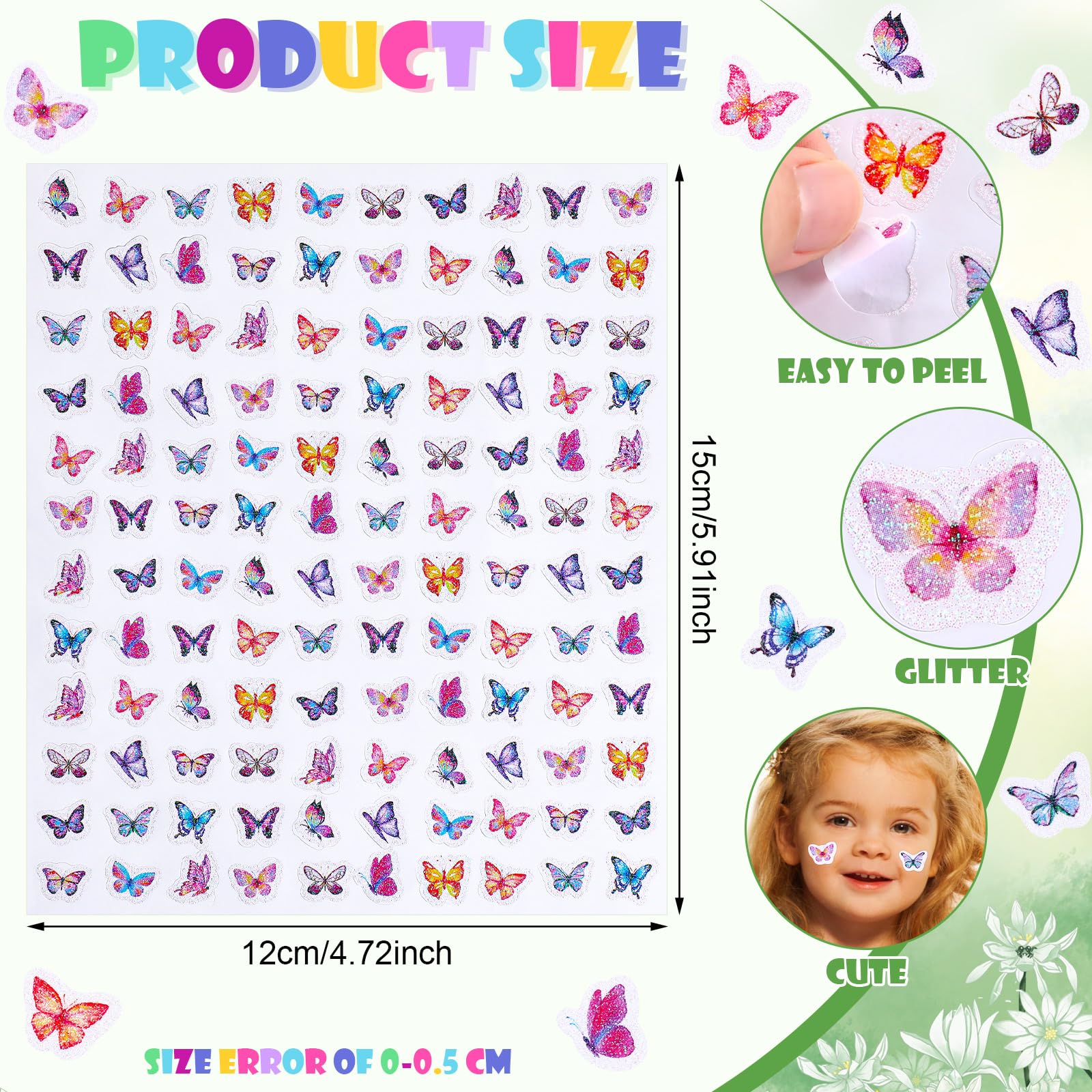 Lincia 1200 Pcs Glitter Butterfly Stickers Sparkly Colorful Small Butterfly Stickers for Kids for Classroom Teacher Reward Spring Home Room Theme Party Favor - Image 2