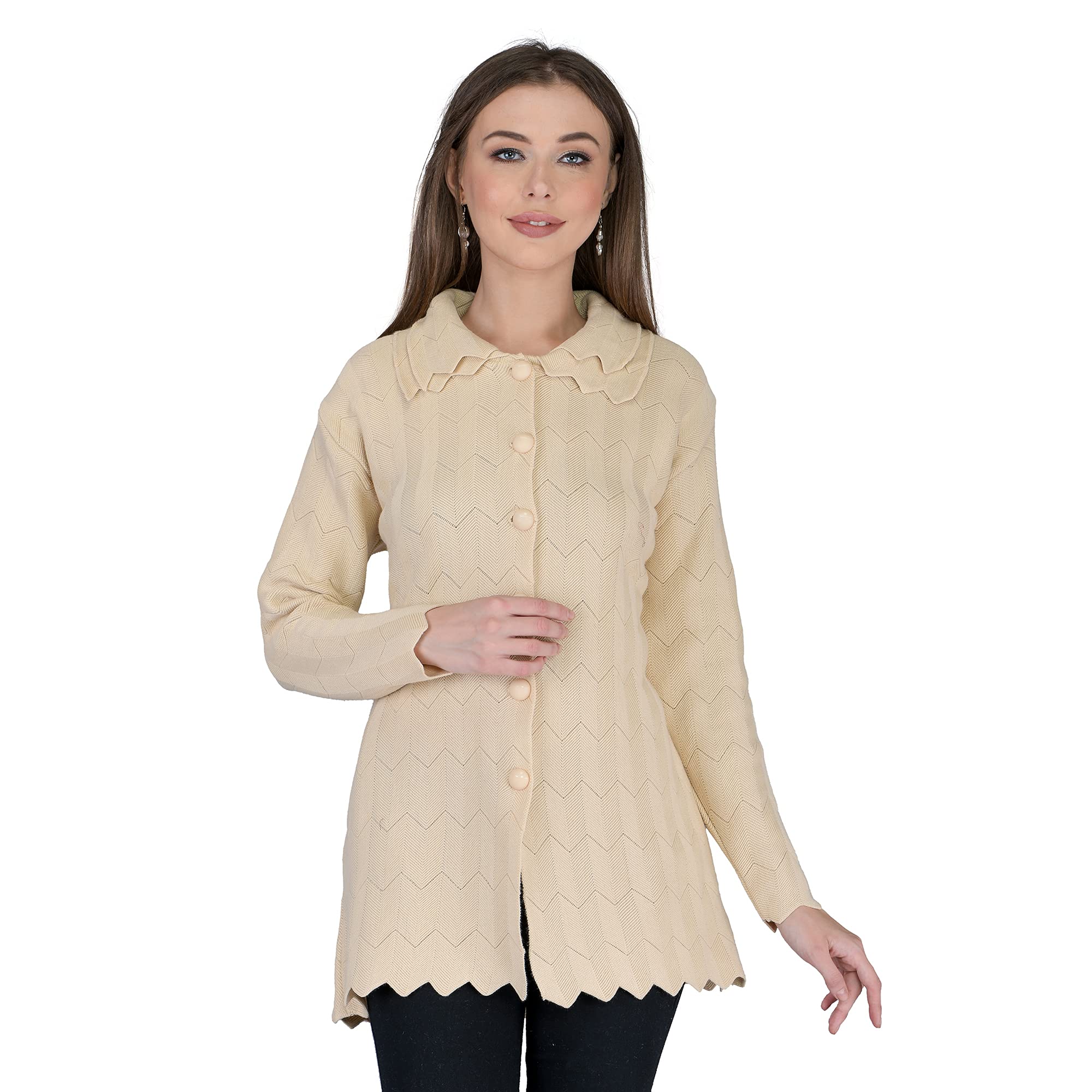 lady willington Women's Woolen V-Neck Cardigan with Double Collar, Heavy Daffodil Fabric, Winter Wear, Pure Wool, Free Size, Long, Fully Warm-picture-29