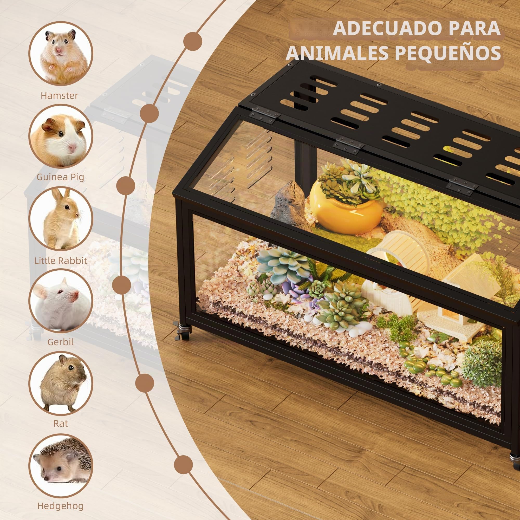 MSFE Jaula Grande para Hámster con Ruedas, 100x51x50cm Metal Espaciosa Hábitat para Animales,Hábitat Transparente para Hámster con Vista de 360°,para Hámsters Enanos Jerbos y Animales Pequeños