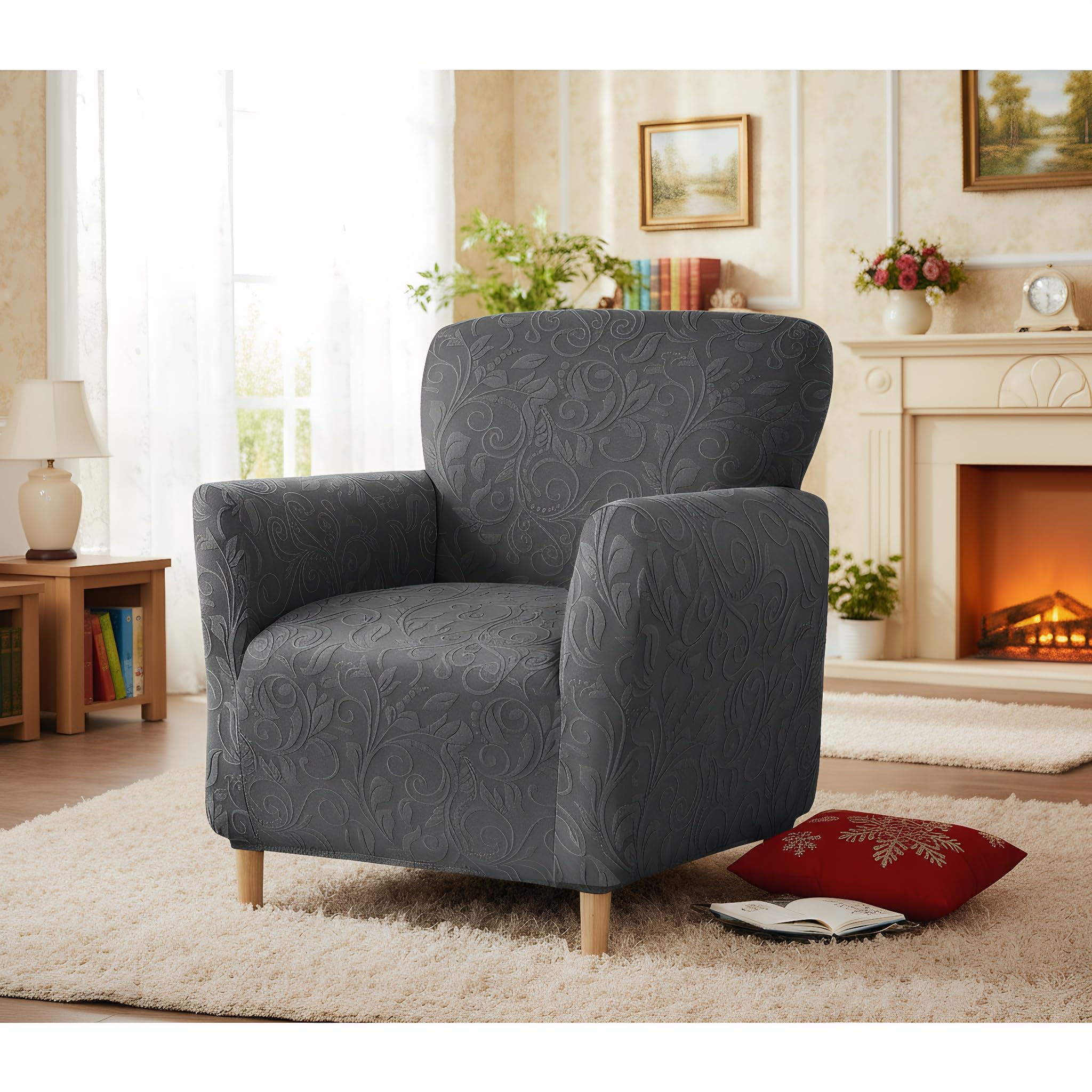 LiveGo Stretch Banquet Armchair Slipcover, Knit Chair Covers with Arms, Non-Slip Waterproof Chair Slipcover for Living Room, Office, Reception, and Pet-Friendly Furniture Protector (Dark gray-A) â image 1