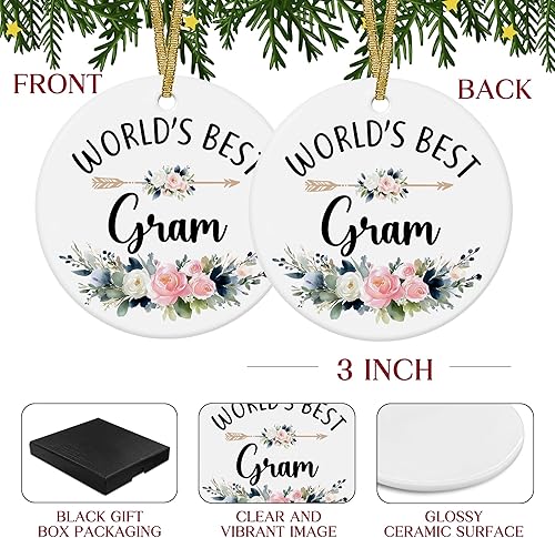 Miniatura 7 de World's Best Gram - Adornos de cerámica de Navidad para abuelas, regalos de nietos, regalos de cumpleaños para el Día de la Madre, adornos de mejor