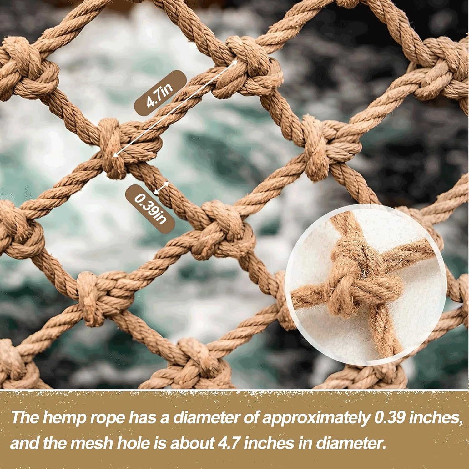Heavy Duty 10x10FT Safety Hemp Rope Netting, Climbing & Playground Protection, Anti-Fall Cargo Net for Indoor/Outdoor Use, Easy Install for Garden & Stair Fences