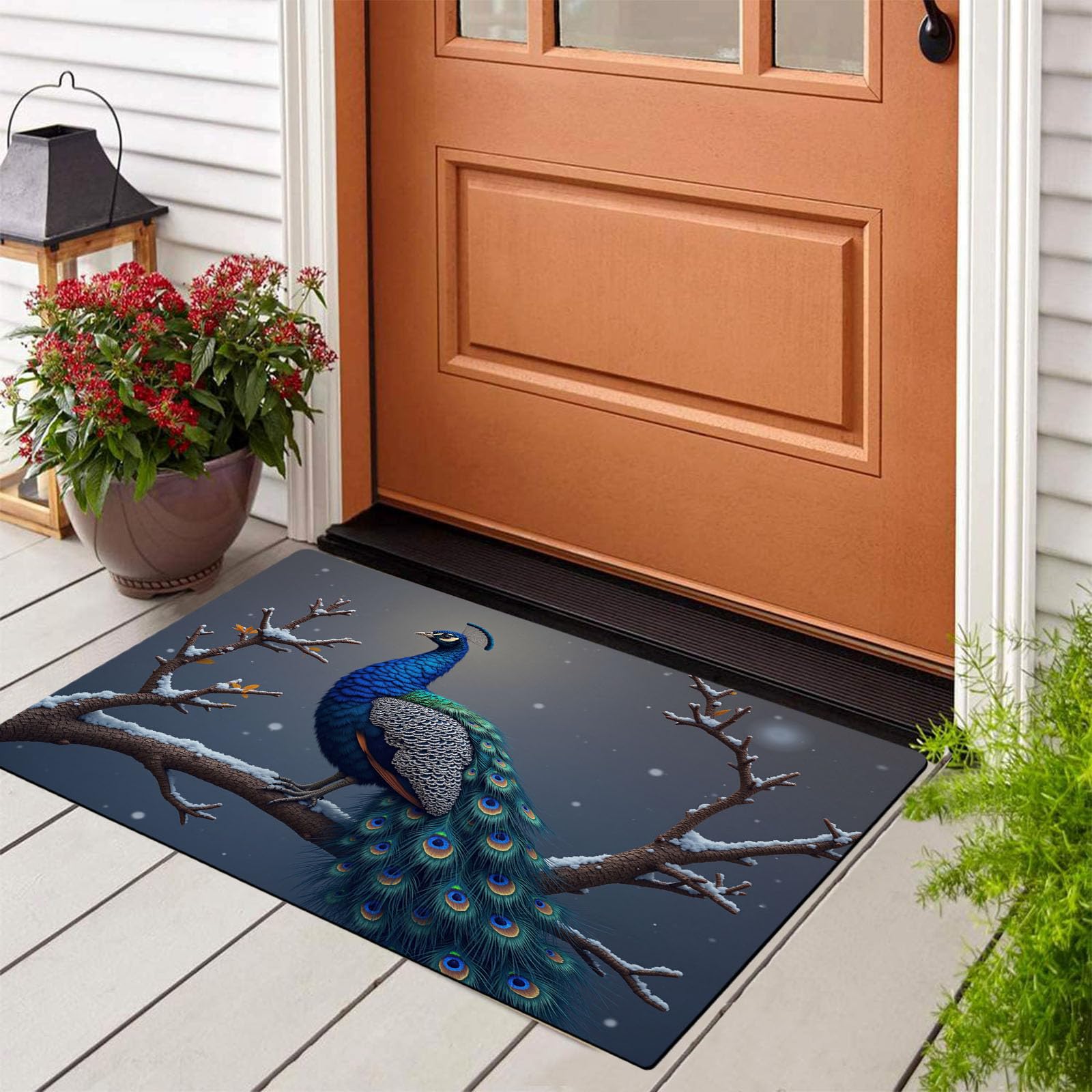 Alfombra entrada casa interior para proteger el suelo del salón con un diseño azul-verde floral