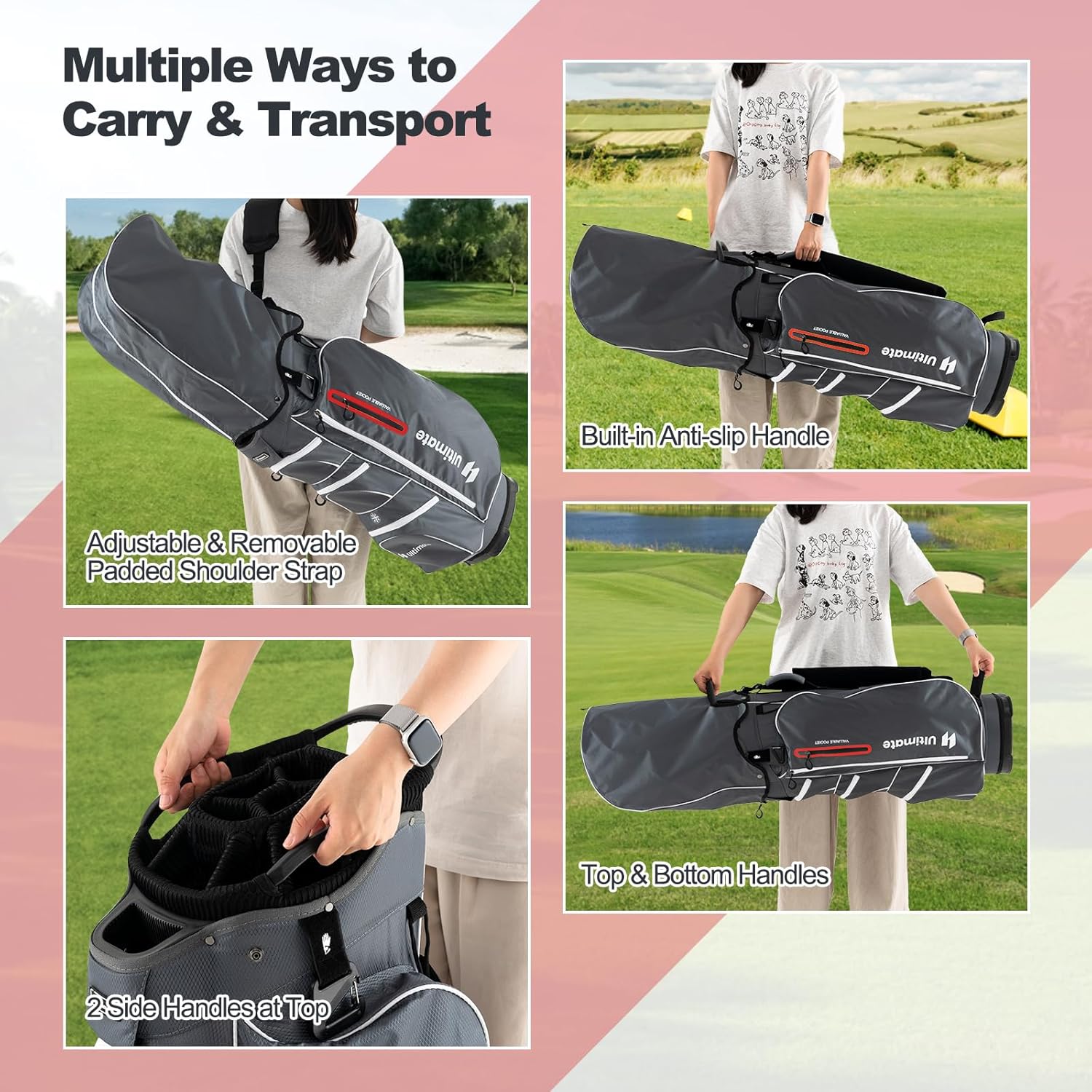 GYMAX Golf Cart Bag, 15-Way Divider with 7 Pockets, Rain Hood, Umbrella Holder & Gloves Stickers, Unisex Adults Golf Clubs Bag