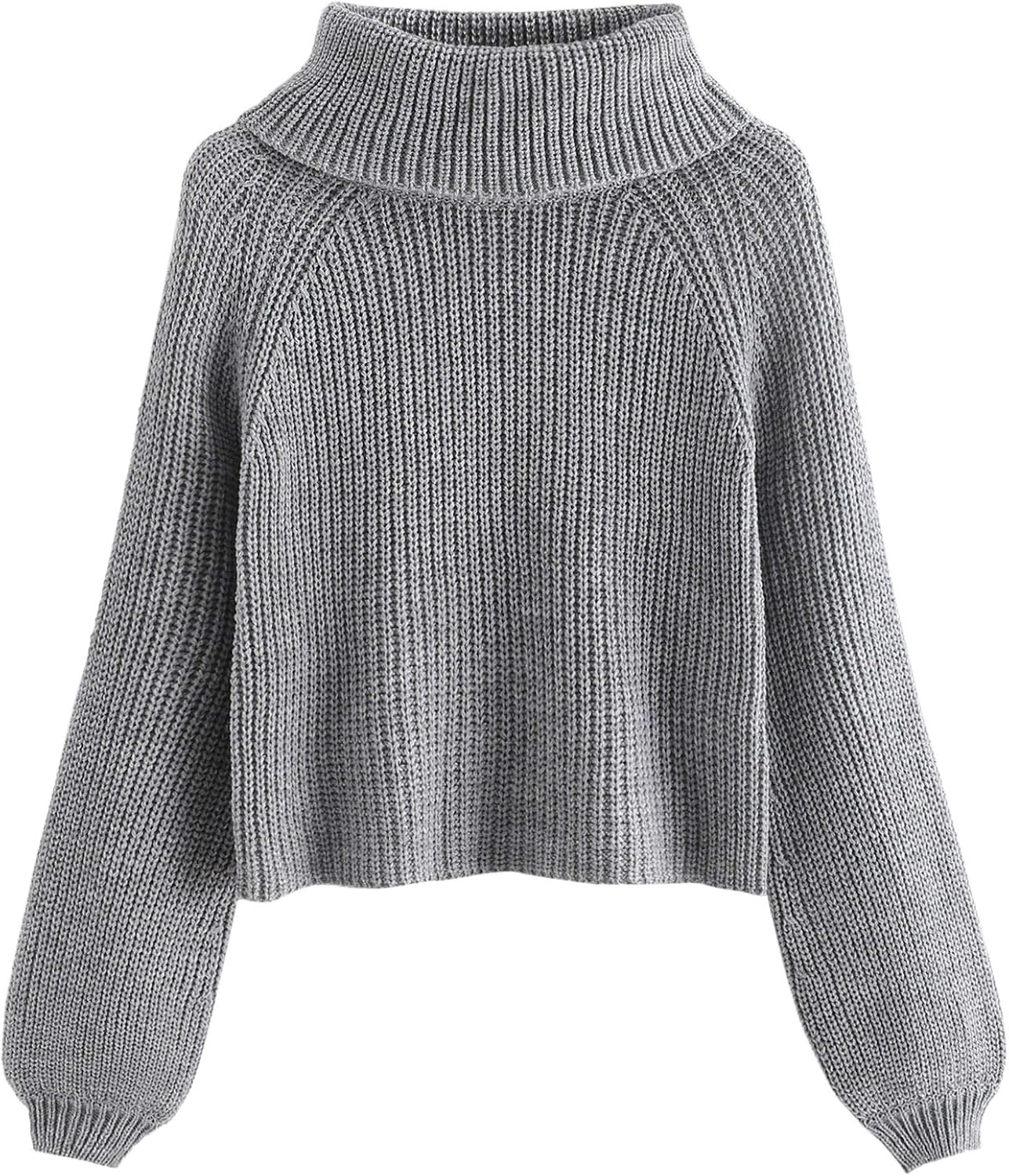 Milumia Women's High Neck Long Bishop Sleeve Jumper Sweater Turtleneck Crop Tops