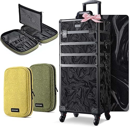 Vista 28 de BYOOTIQUE Cosmetology - Estuche rodante para almacenamiento de uñas, carrito de almacenamiento para maquillaje, maleta de peluquería de viaje