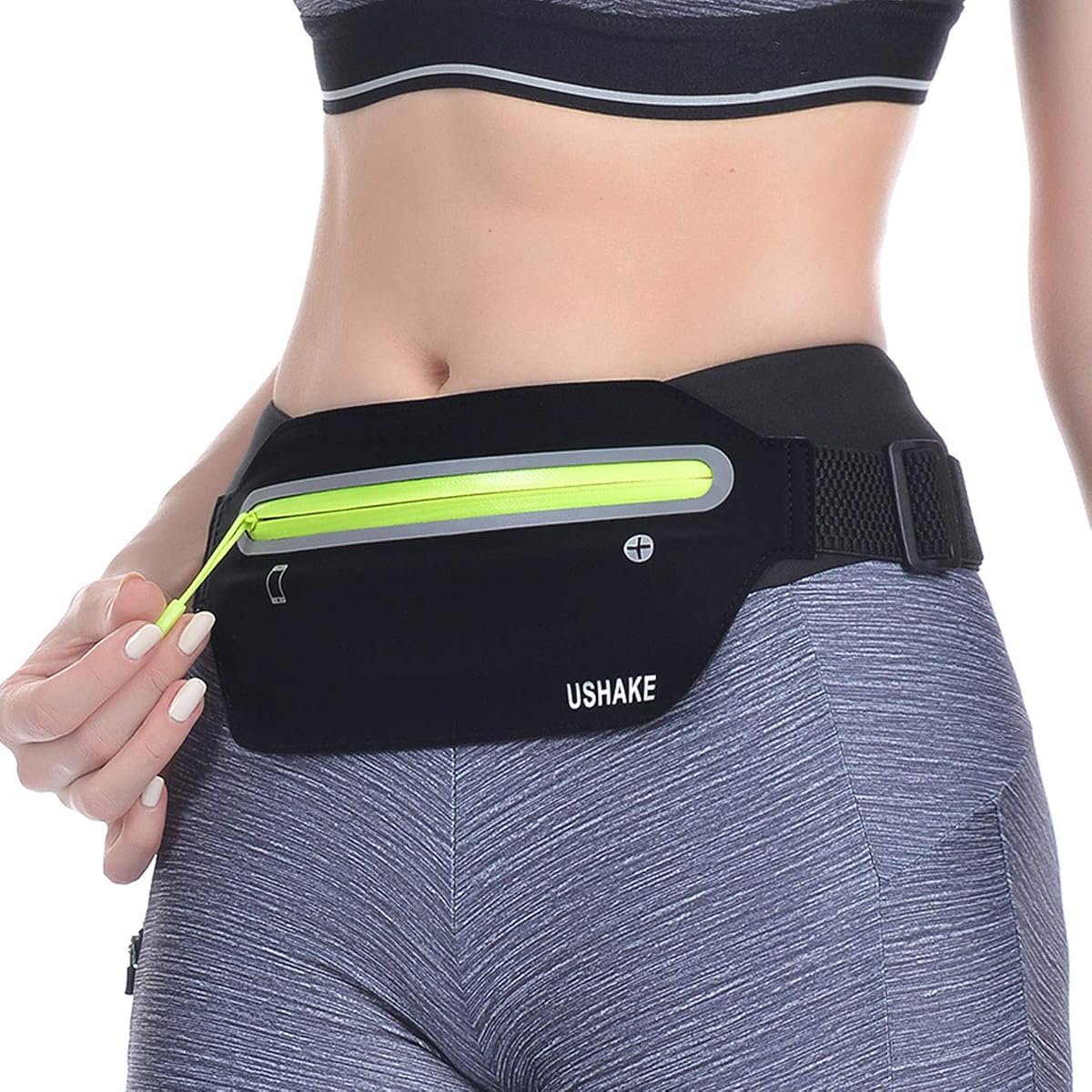 USHAKE Cinturón delgado para correr, bolsa de cintura ultraligera sin rebote, cinturón de entrenamiento físico, riñonera deportiva, riñonera de ejercicio para Apple iPhone Samsung en correr, gimnasio, maratón, ciclismo