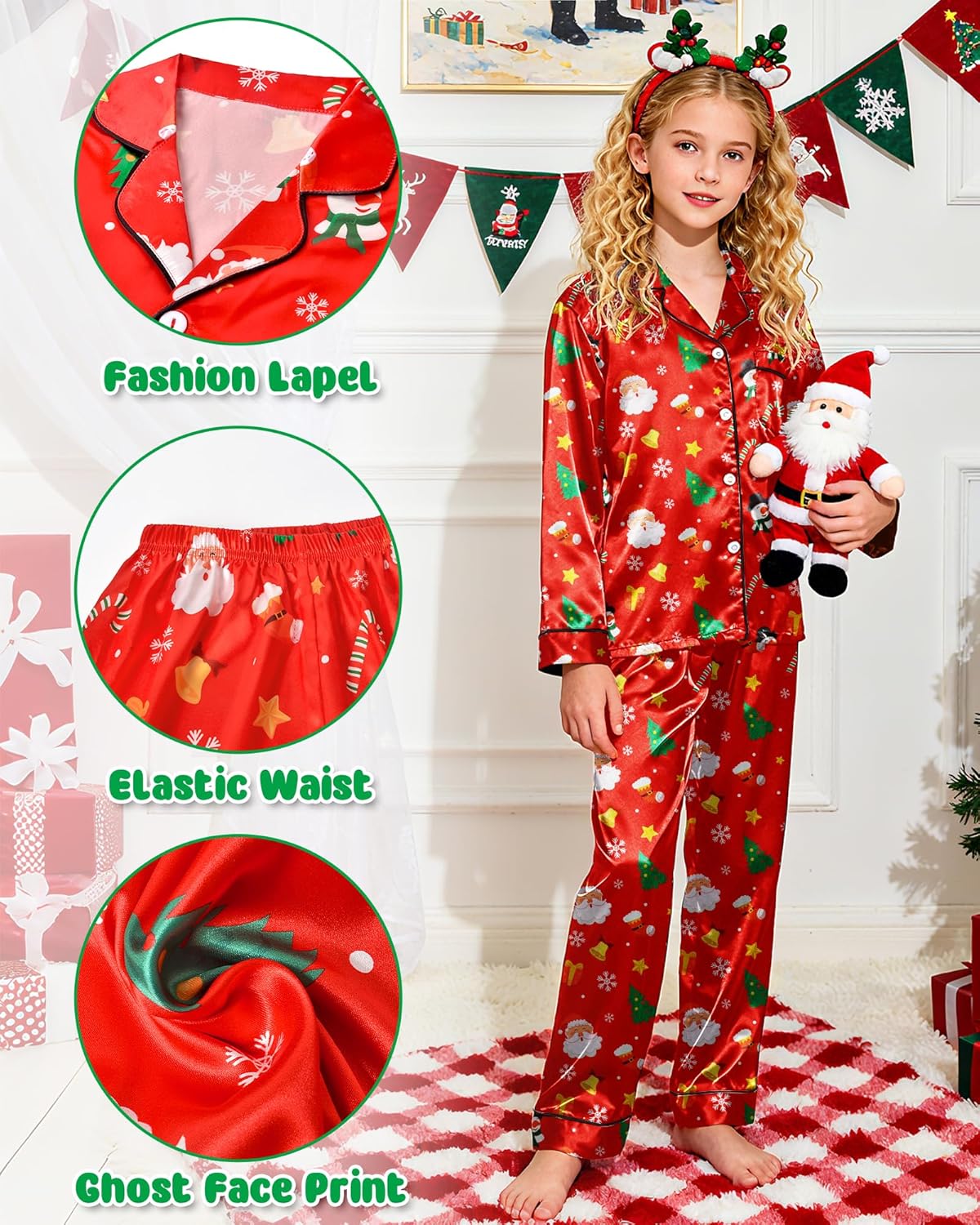 Sylfairy Girls Pajamas Silk PJS Set Satin Sleepwear Long Sleeve Jammies for Kids Button-Down Nightwear Loungewear 3-16 Years - Image 4