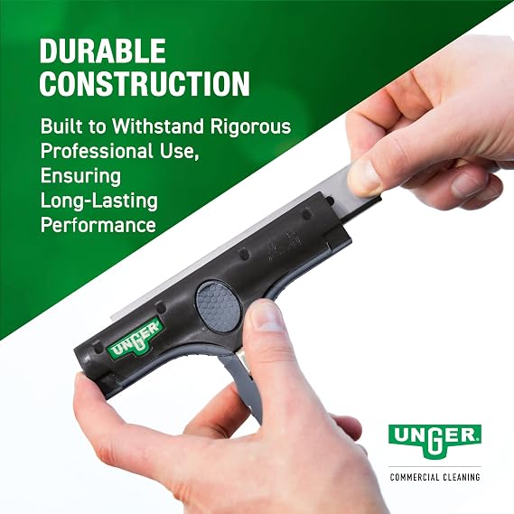 UNGER Commercial ErgoTec Ninja 4 Glass Window Scraper EN100 | Anti-slip handle; Adjustable Angle for Efficient Window Cleaning; hand or telescopic pole cleaning; Safety Cap