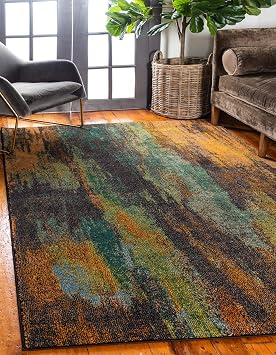 Unique Loom Jardin Collection Colorful, Vibrant, Abstract Watercolor Area Rug 9 0 x 12 0 Rectangular, Multi/ Orange