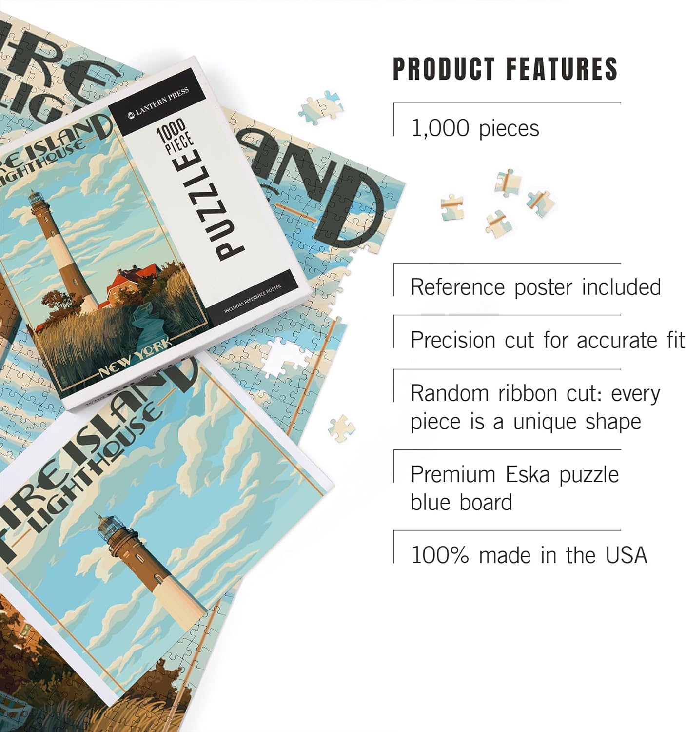 Captree Island, New York, Fire Island Lighthouses (1000 Piece Puzzle, Challenging Jigsaw Puzzle for Adults, Made in USA)