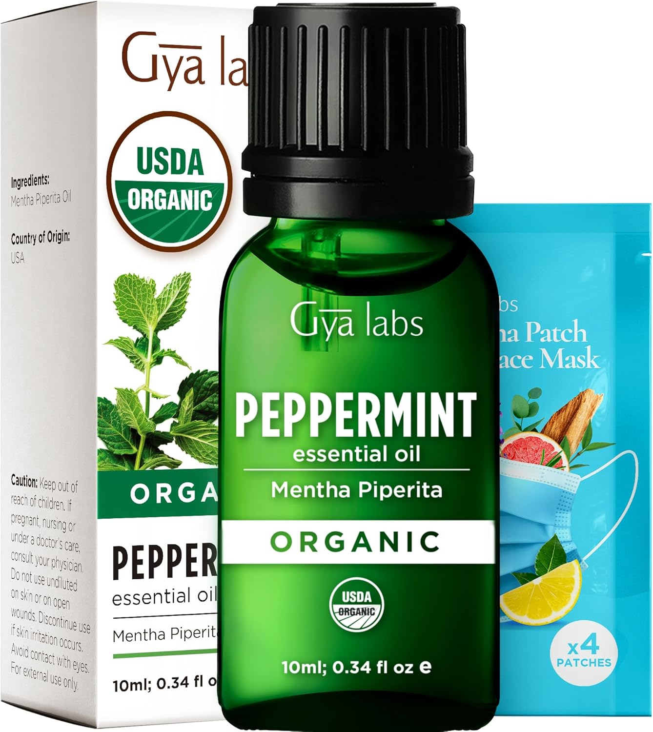 Gya Labs USDA Certified Organic Peppermint Essential Oil for Diffuser – Organic Peppermint Oil for Skin & Hair – 100% Pure Natural, Refreshing Aromatherapy (0.34 Fl Oz)