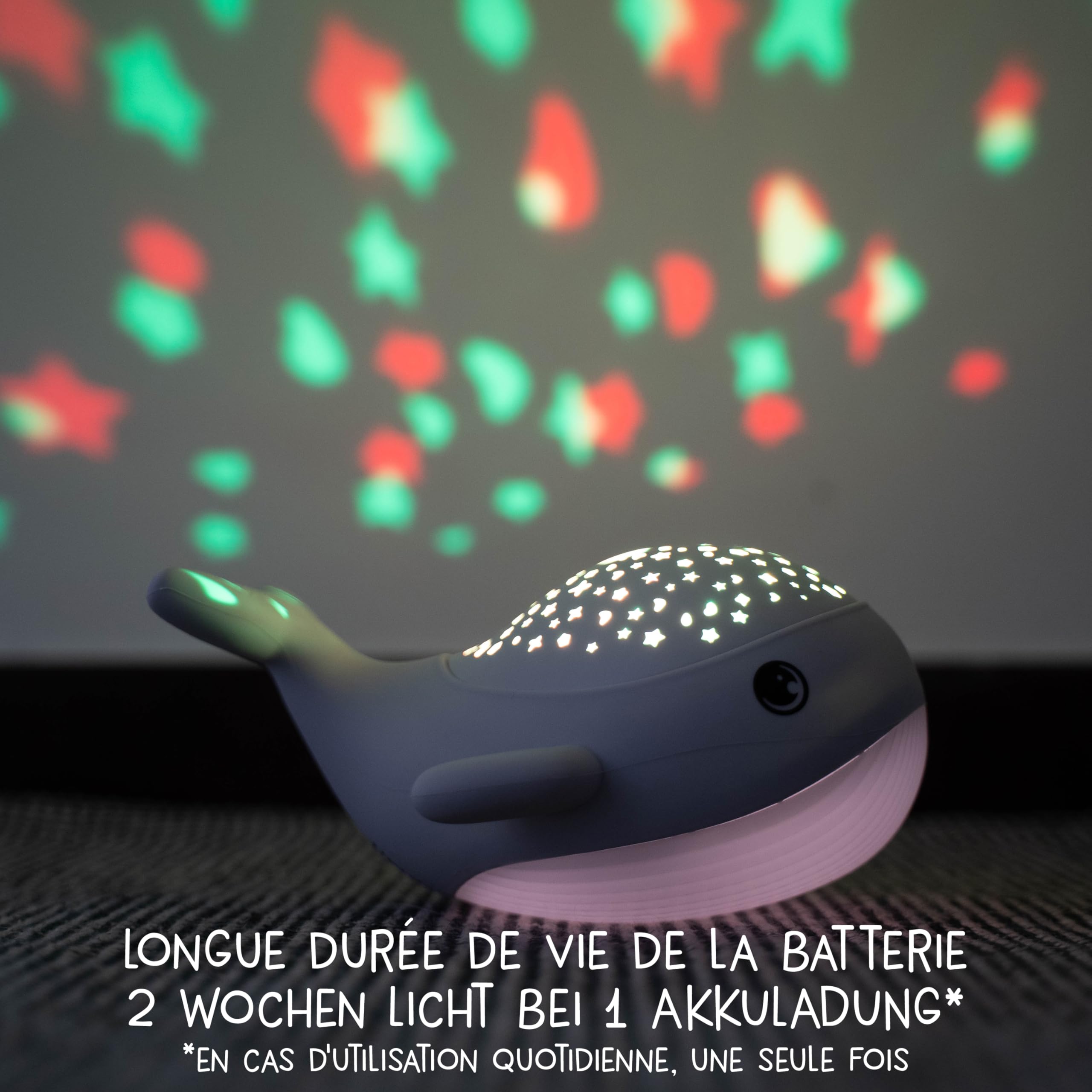 MegaLight Veilleuse ciel étoilé pour bébé | Projecteur 2 en 1 + veilleuse pour enfant | Veilleuse blanche chaude & projecteur d'étoiles RVB en 3 couleurs | Willy WHALE