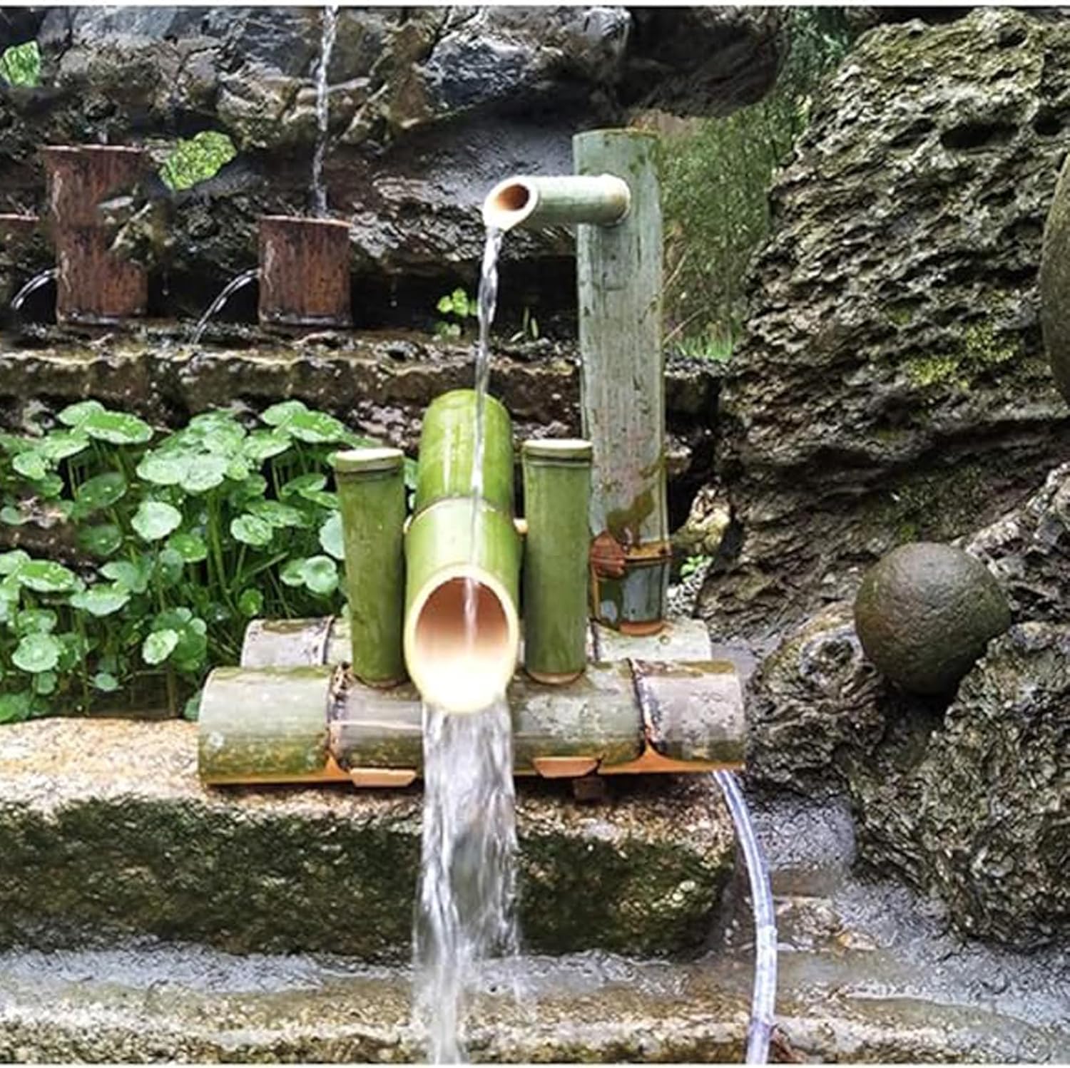 Handmade Bamboo Water Fountain Kit, Freestanding Zen Feng Shui Waterfall Feature, Japanese Garden Water Ornament, for Pond, Bird Bath, Backyard, Patio, Balcony, Courtyard, 15.7in(40cm)