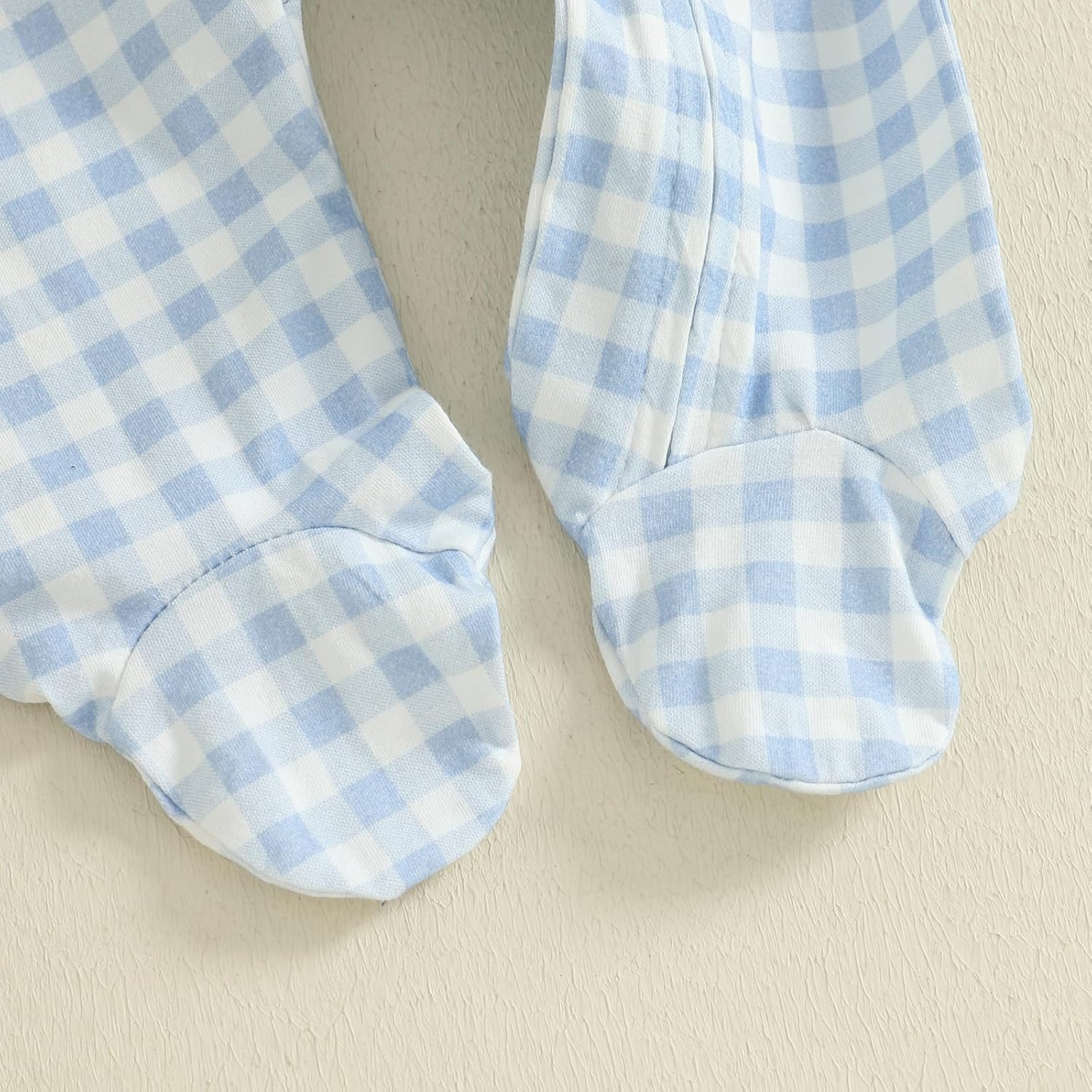 BULINGNA Newborn Baby Boy Girl Gingham Footed Romper Peter Pan Collar Infant Long Sleeve Zipper Jumpsuit Coming Home Outfit - Image 6