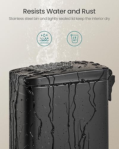 Miniatura 4 de SONGMICS Basurero de baño, 1.3 galones (5 L) pequeño con tapa, delgado para espacios pequeños, cubo de basura de acero inoxidable, cierre suave,