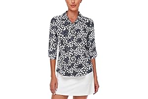 White Quick-Dry 3/4 Sleeve Golf Shirts with UPF 50+ Protection: LURANEE Women's Essential Tops