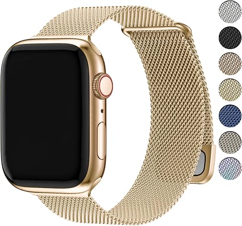 Fullmosa Ersatzarmbänder für Apple Watch 42mm 41mm 40mm, Gold | Milanese für Series 11 10 9 8 7 6 5 4 SE 3 2 1, Edelstahl Magnetisch Metallarmband für Damen Herren