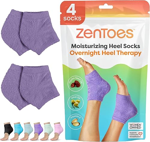 ZenToes Calcetines de talón hidratante, 2 pares de calcetines de spa con forro de gel para curar y tratar talones secos y agrietados mientras