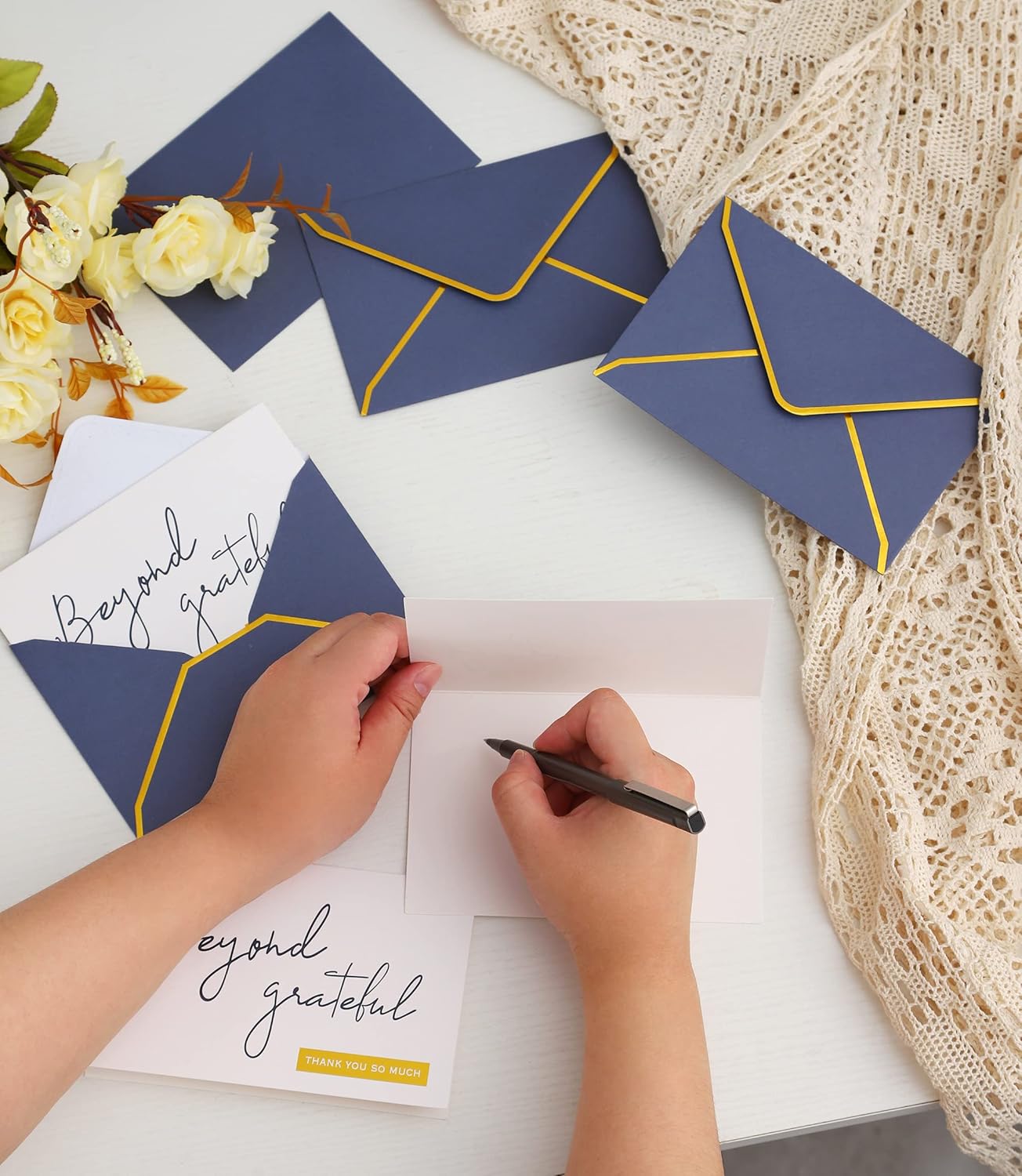Navy Beyond Grateful Thank You Cards with Envelopes - 36 PK - Navy Thank You Notes with Gold Foil Letterpress 4x6 Inches Blank Note Cards for Business Graduation Wedding Baby Shower Funeral Sympathy - Image 6