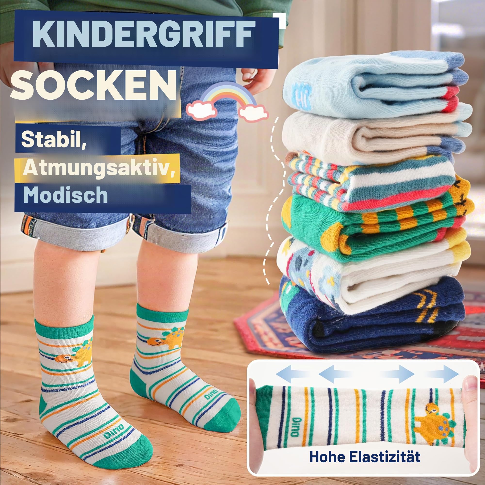 ANTSANG Stoppersocken Kinder für Mädchen Jungen Kleinkind Greifer Socken, Crew Baumwolle Antirutsch, 12 Paar