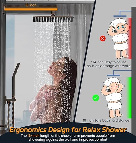 Miniatura 107 de SR SUN RISE Sistema de ducha negro mate de 12 pulgadas, latón de 12 pulgadas, mezclador de lluvia de lujo, conjunto combinado de ducha montado