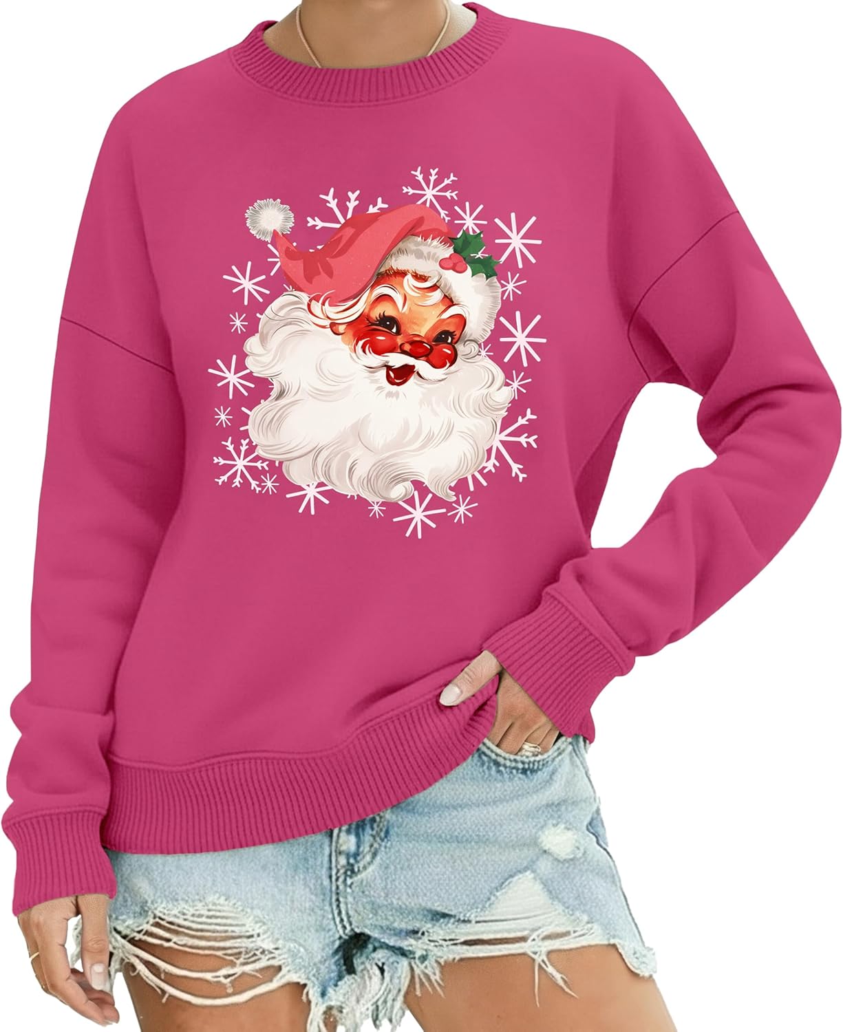 NEWKA Christmas Sweatshirts for Women Santa Long Sleeve T-Shirt Xmas Holiday Tee Tops