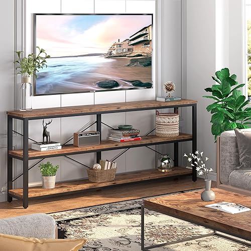 Tribesigns 71" Sofa Tables Extra Long Couch Table, Narrow Long Console Table, Entryway Table,Sofa Table with 3 Tiers Storage Shelves (Rustic Brown)