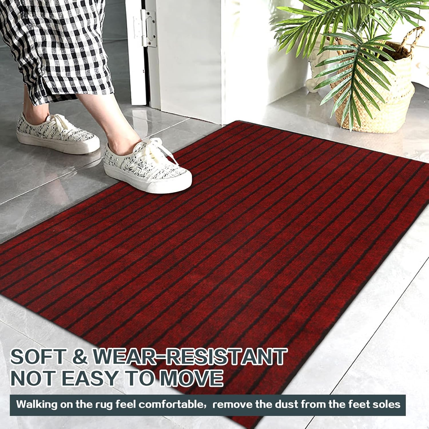 Heyroll Custom Size Hallway Runner Rug, Backed Non-Slip Waterproof Runner Rugs, Washable Outdoor Indoor Carpet Runner Rug for Floor, Entryway, Kitchen, Laundry, Balcony, Garage 2' x 2', Stripe Red