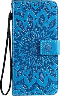 Moto G30/Moto G10 Phone Case, Flip Folio Case PU Leather Wallet Cover Embossed Mandala with Magnetic Card Holder Kickstand Shockproof TPU Bumper Protective Case for Motorola Moto G30/G10, Blue