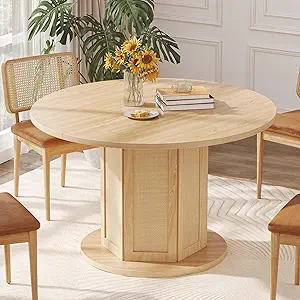 DWVO Round Dining Table, 47 Inch Farmhouse Kitchen Table, Oak