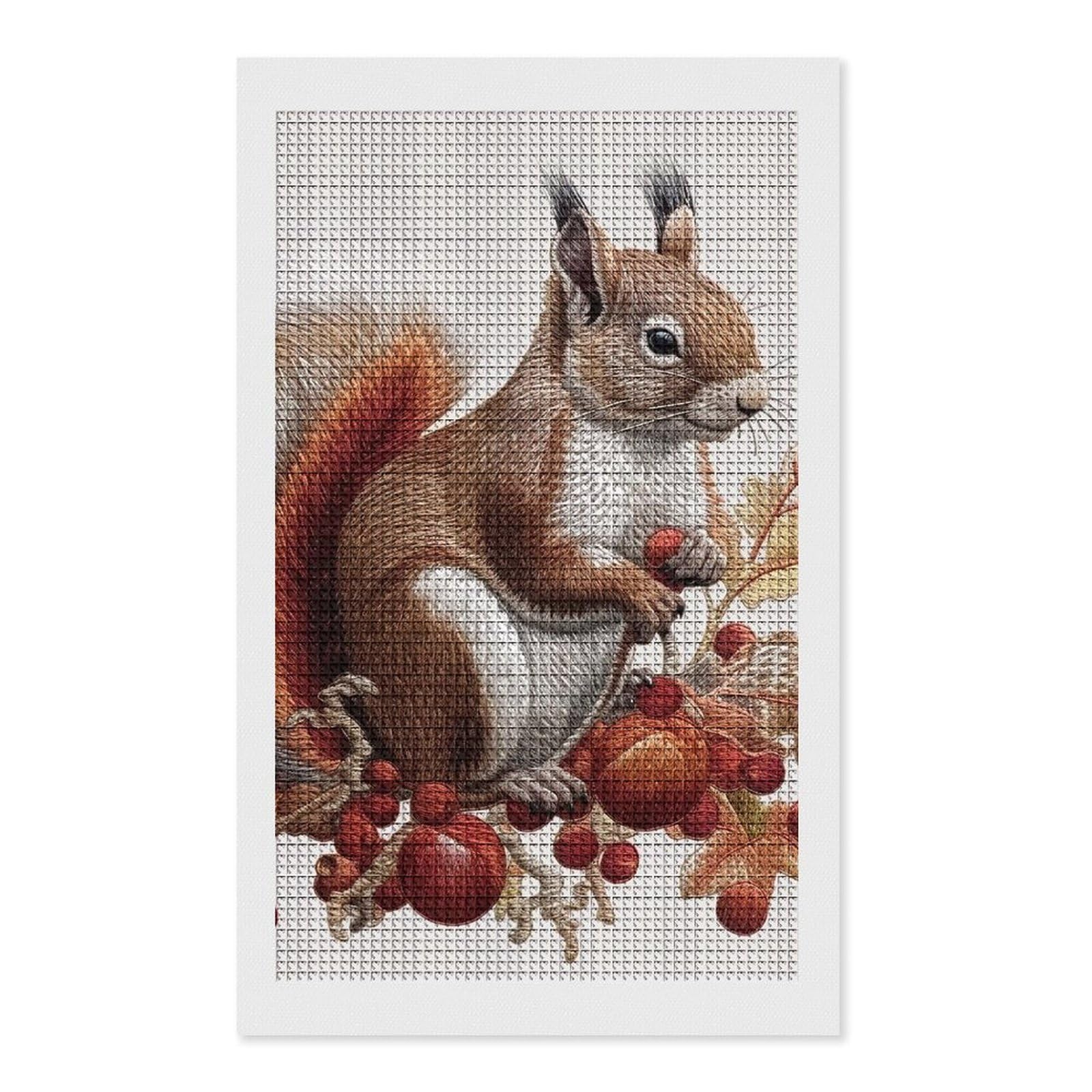 Leaves and Squirrel Diamond Art Kits for Adults, DIY 5D Diamonds Painting Kits for Beginner, Round Full Drill Diamond Dots Painting, 12"x20" Diamonds Pictures Gem Art and Crafts Wall Decor