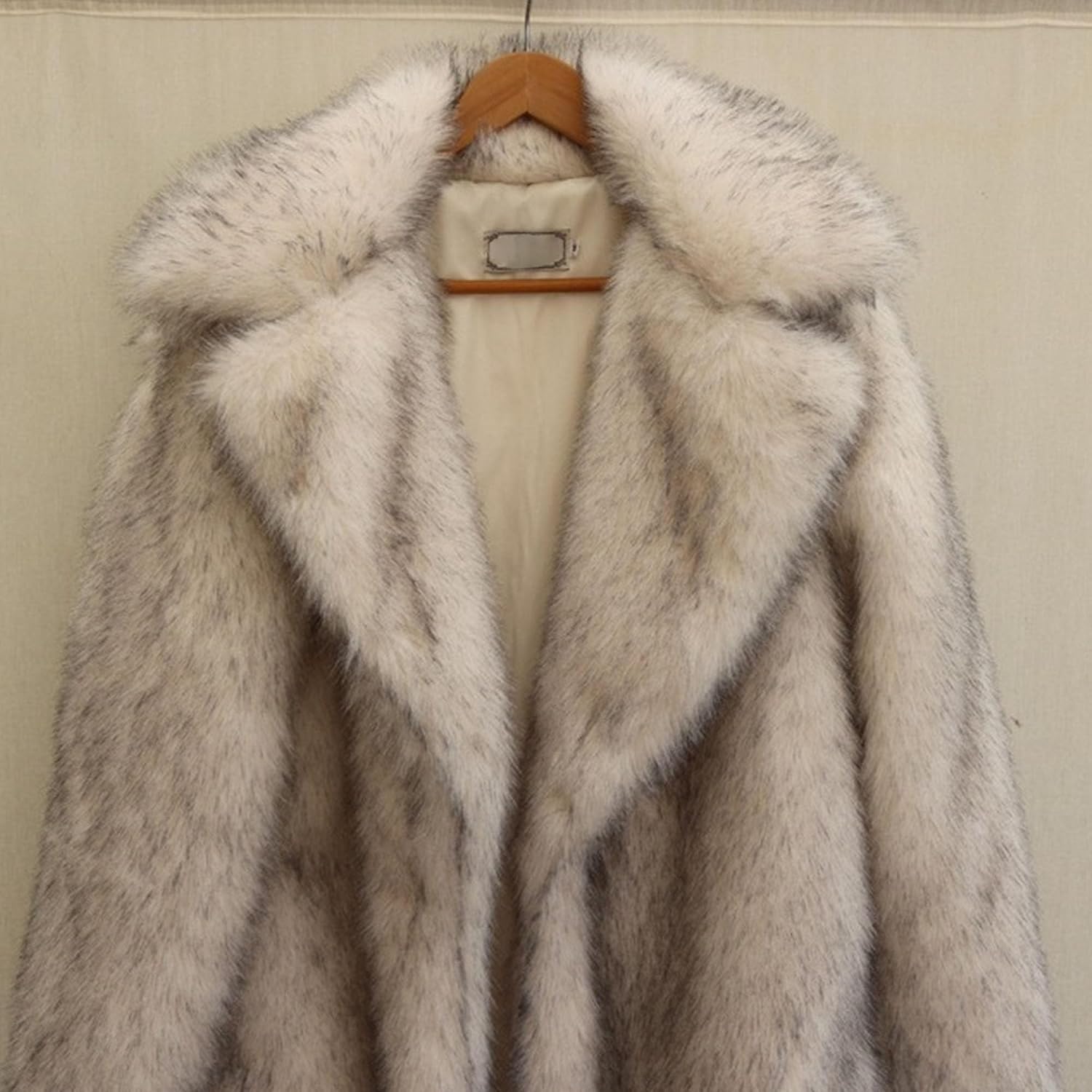 Men Knee-Length Two-Tone Winter Coat Elegant Fuzzy Overcoat with Wide Lapel