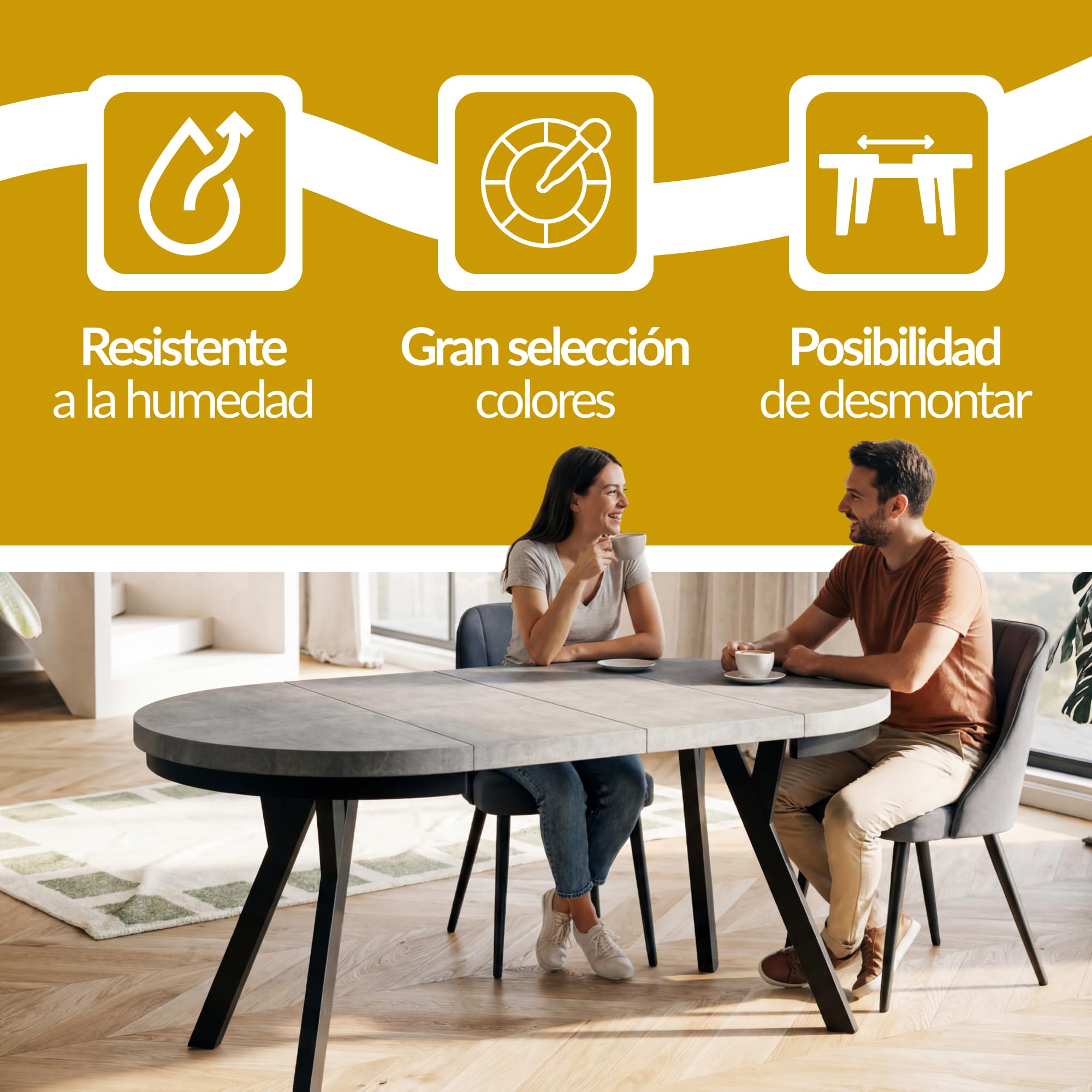 Mesa Comedor Extensible Redonda EVO, 90-190 cm, Lancelot | Mesa Redonda Extensible, Tablero Laminado de 36 mm, Piernas sólidas, Patas Blancas