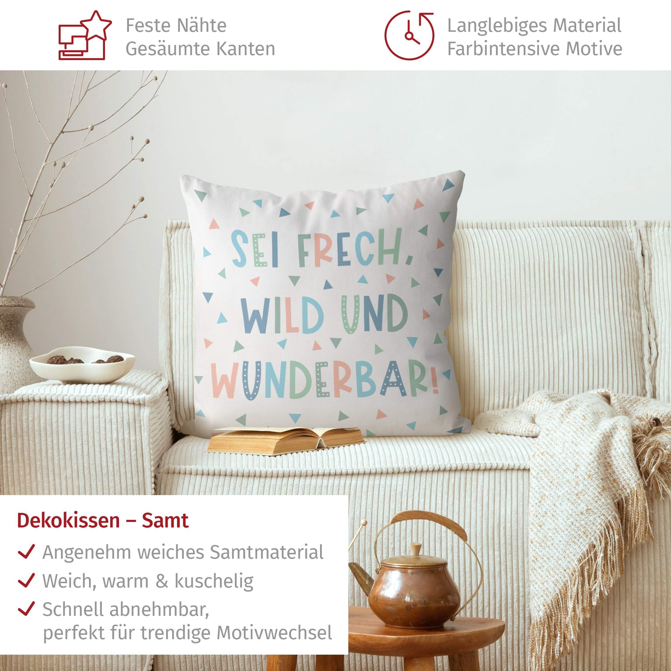 Dekokissen drinnen/Indoor waschbar Sprüche mit Füllung Zierkissen - Made in Germany - Zitate Bezug Pastell Sofakissen Indoor Sofa Bett 2052