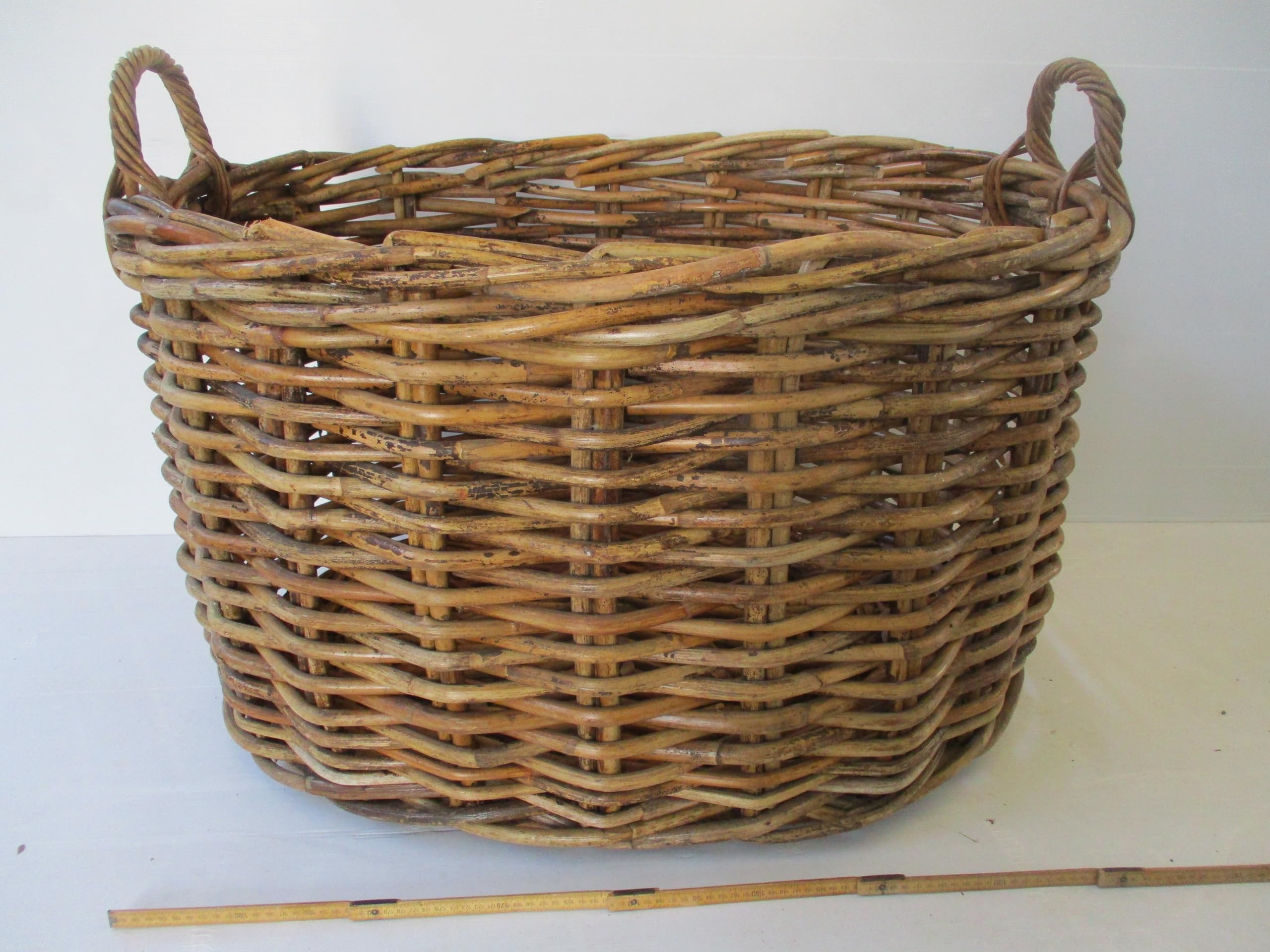 cesto vimini porta legna XXL cm 90X73X54 H con manici cm 64 intreccio in rattan robustissimo portalegna porta biancheria ovale