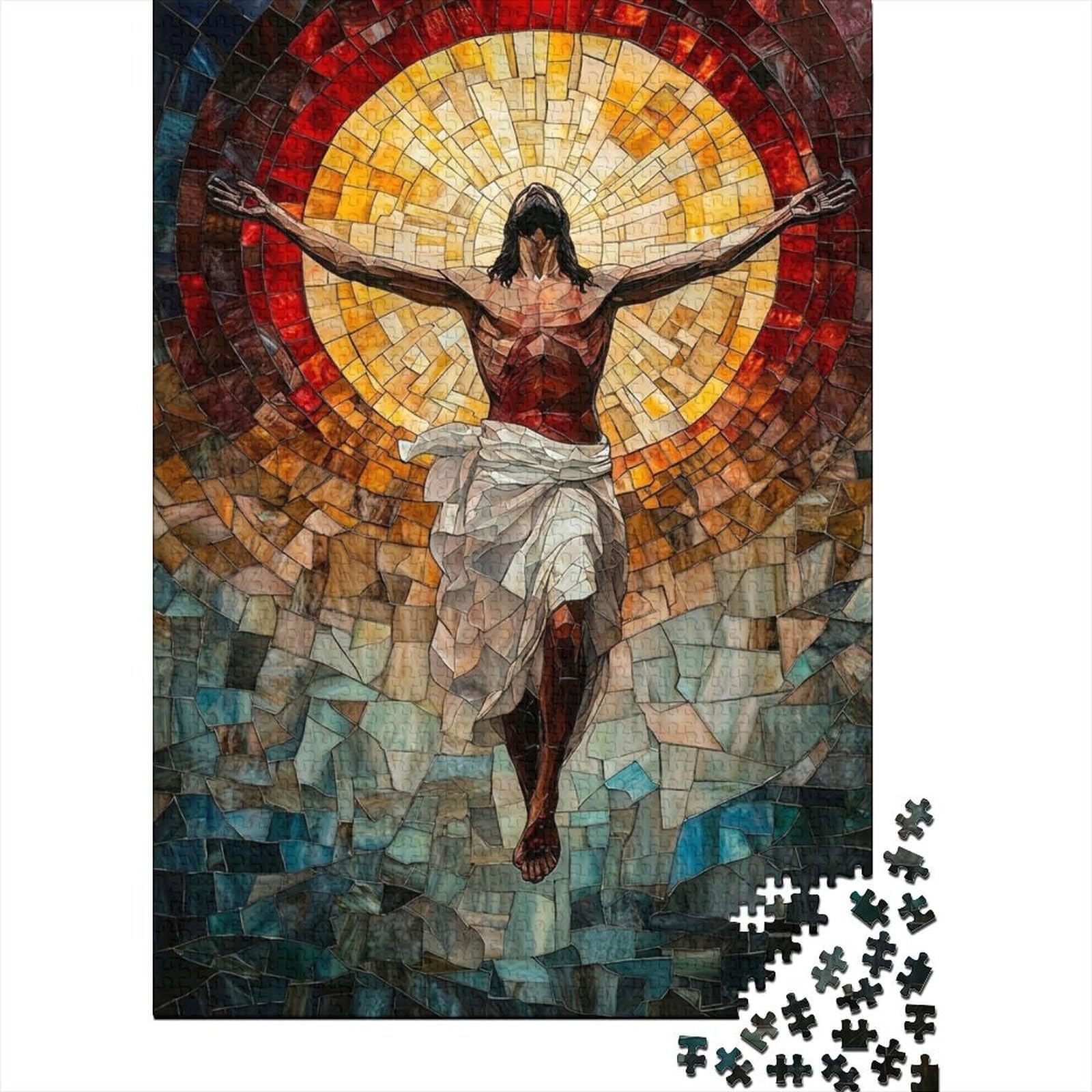 Jesus Figure 1000 Piece Jigsaw Puzzle Cardboard for Adults Mosaic Style Wall Art Decor Challenging Leisure Hobby Gift