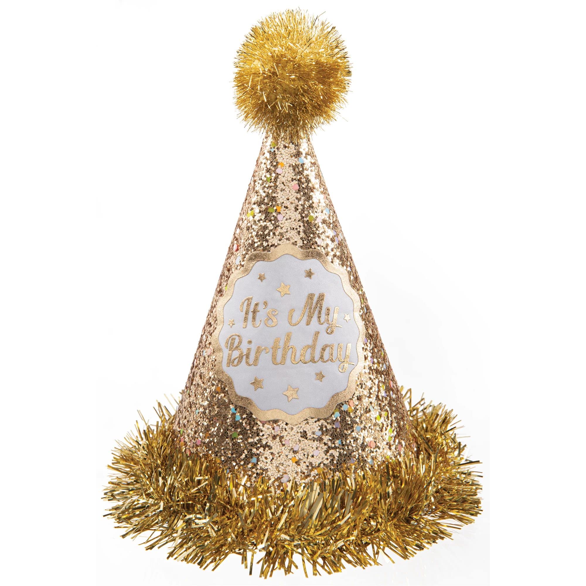 amscan 2500034 Geburtstagskegel-Hut, 20 cm x 23 cm, goldfarben, 1 Stück