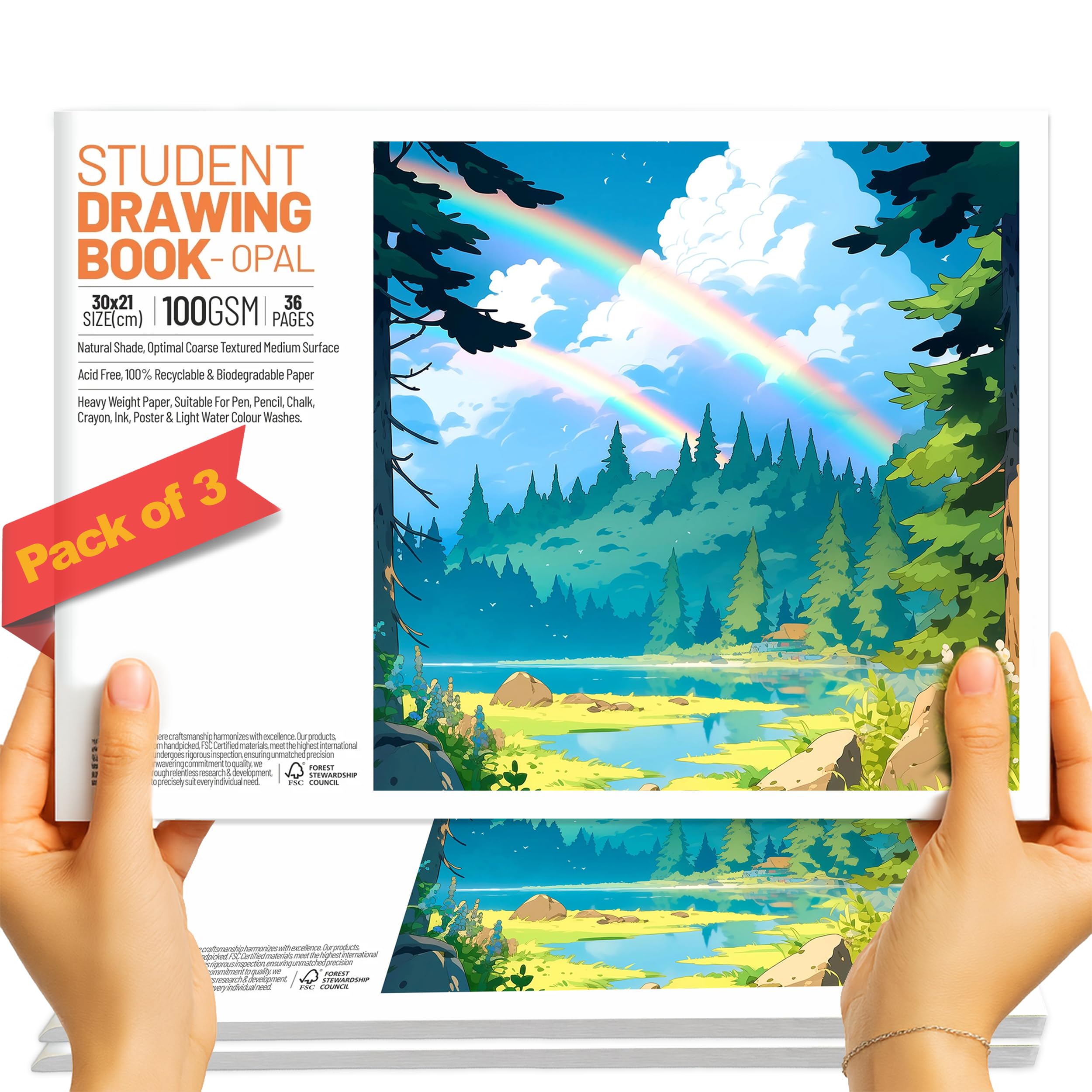 A4 Sketchbook for Artists (Pack of 3) - 36 Pages (18 Sheets), A4-Pack3, A4: Pack of 3