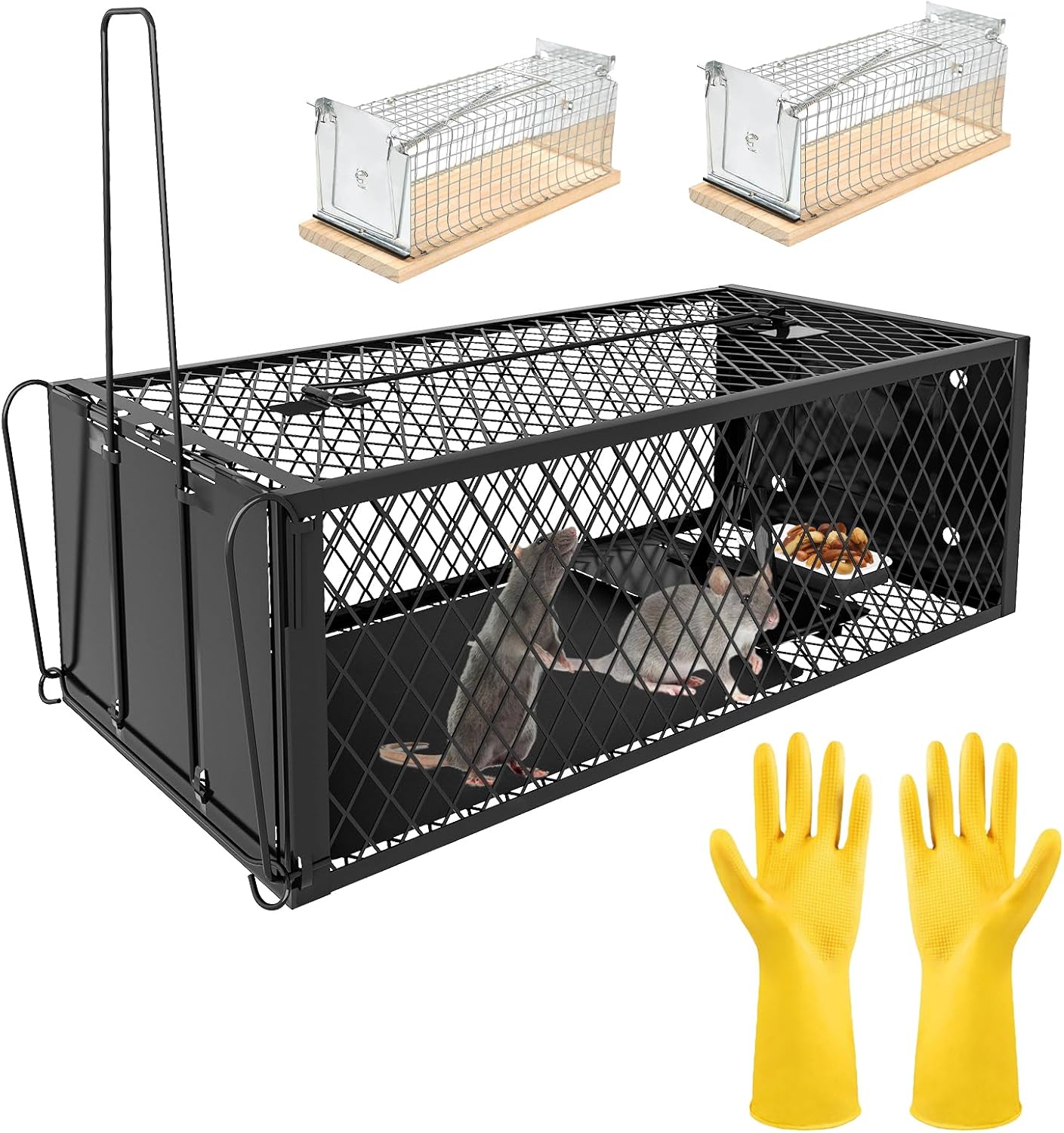 Humane Rat Traps - Large 12.5 Inches Upgraded Mouse Trap for Outdoors & Indoors - Reusable Rat Trap Cage for Mouse and Small Animals - Effective Quick Simple to Use (3-Pack)