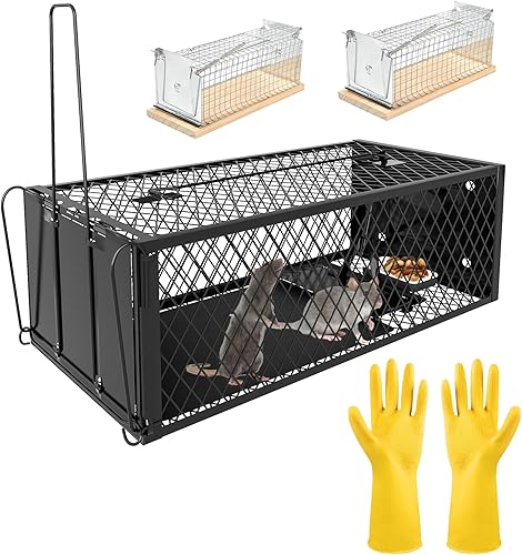 Miniatura 7 de Trampas humanas para ratas – Trampa para ratones grande de 12.5 pulgadas mejorada para exteriores e interiores – Jaula reutilizable para ratones y