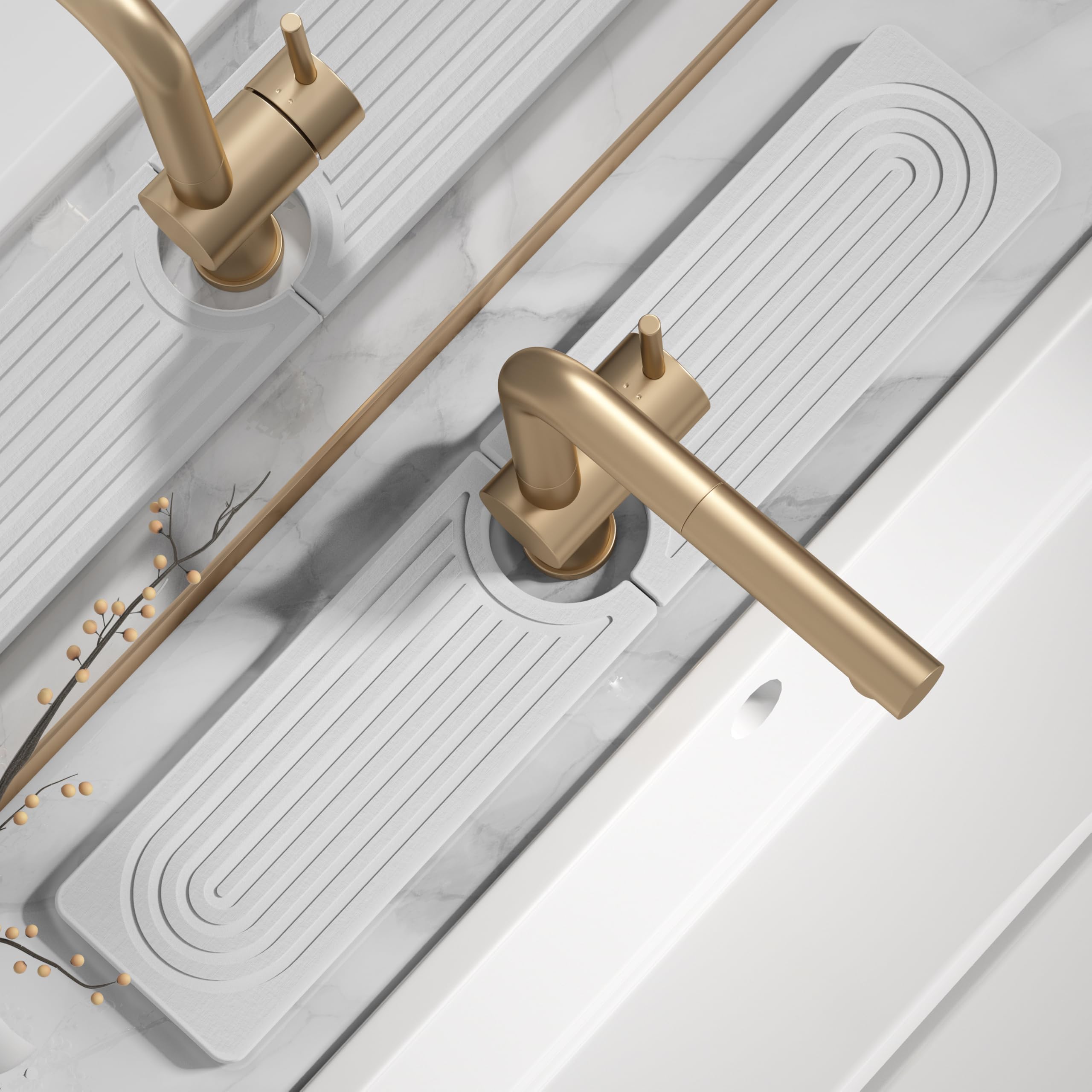 Quick Drying Stone Faucet Mat for Kitchen Sink - Diatomite Sink Mat Absorbing Stone Tray for Bathroom Counter, Sink Faucet Splash Guard Water