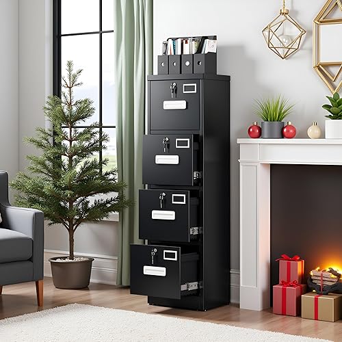 Vista 45 de SUXXAN Archivador de 4 cajones, gabinete de almacenamiento vertical de metal con cerradura, archivador vertical de acero para oficina y hogar