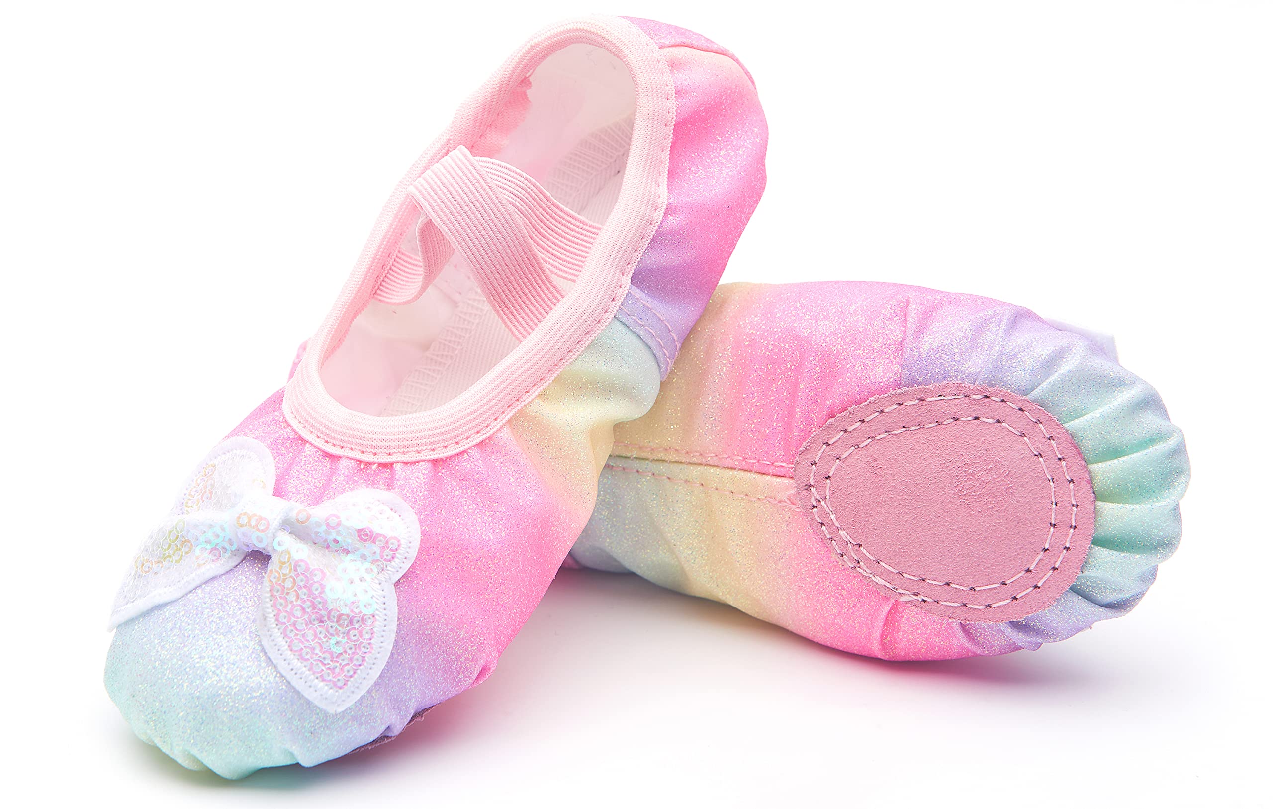 Girls Ballet Shoes Glitter Split-Sole Dance Slippers Toddler Kid Practice Shoes Flats Soft Lightweight with Elastic Laces for Performance Gymnastics Yoga Glitter Rainbow Butterfly 10