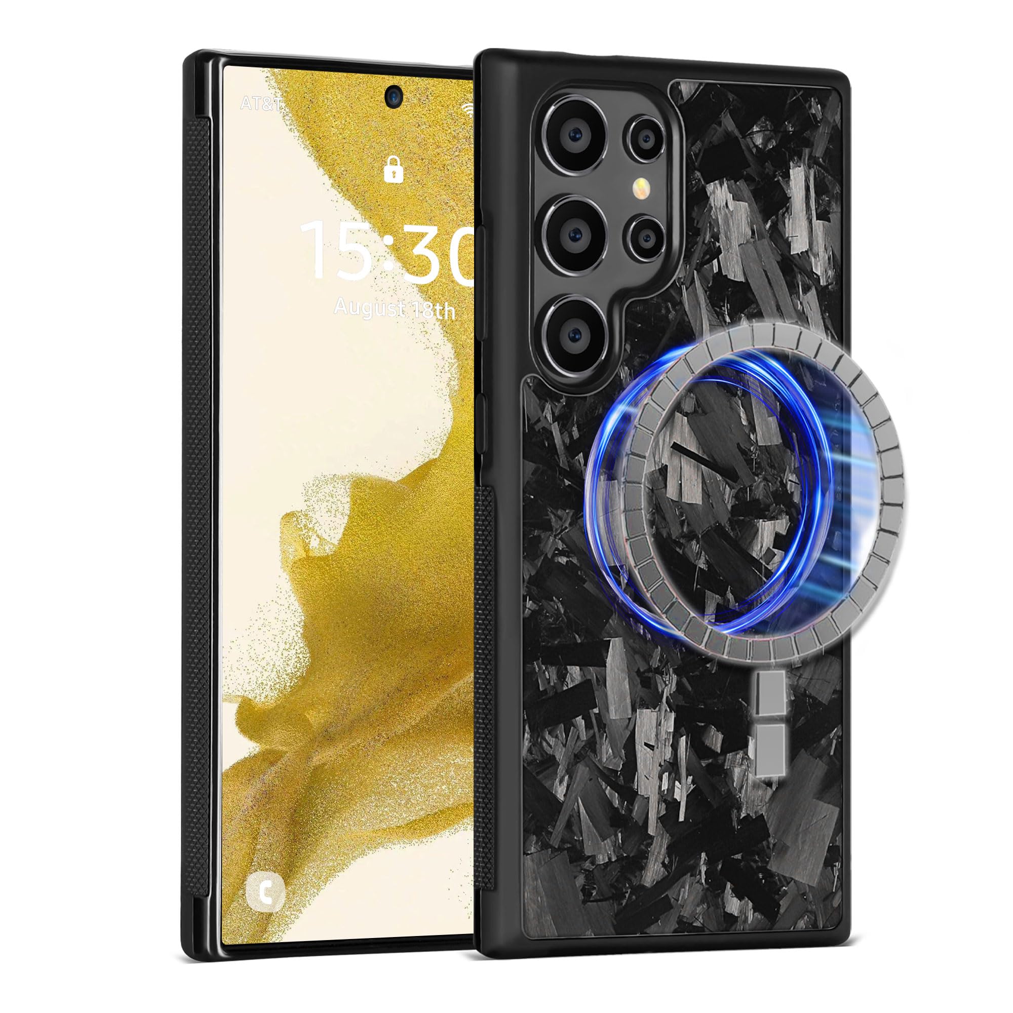 Real Forged Carbon Fiber Phone Case for Samsung Galaxy S22 Plus, Real Forged Carbon Fiber, Anti-Slip Sides, Magnetic Wireless Charging Anti-Fall