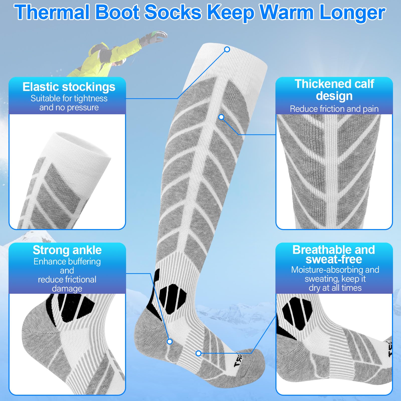 Calcetines de Esquí de Lana Merino Unisex para Hombre & Mujer Calcetines de Esquí Térmicos de Lana Merino Calcetines para La Nieve Calcetines Ski para Snowboard y Deportes Al Aire Libre