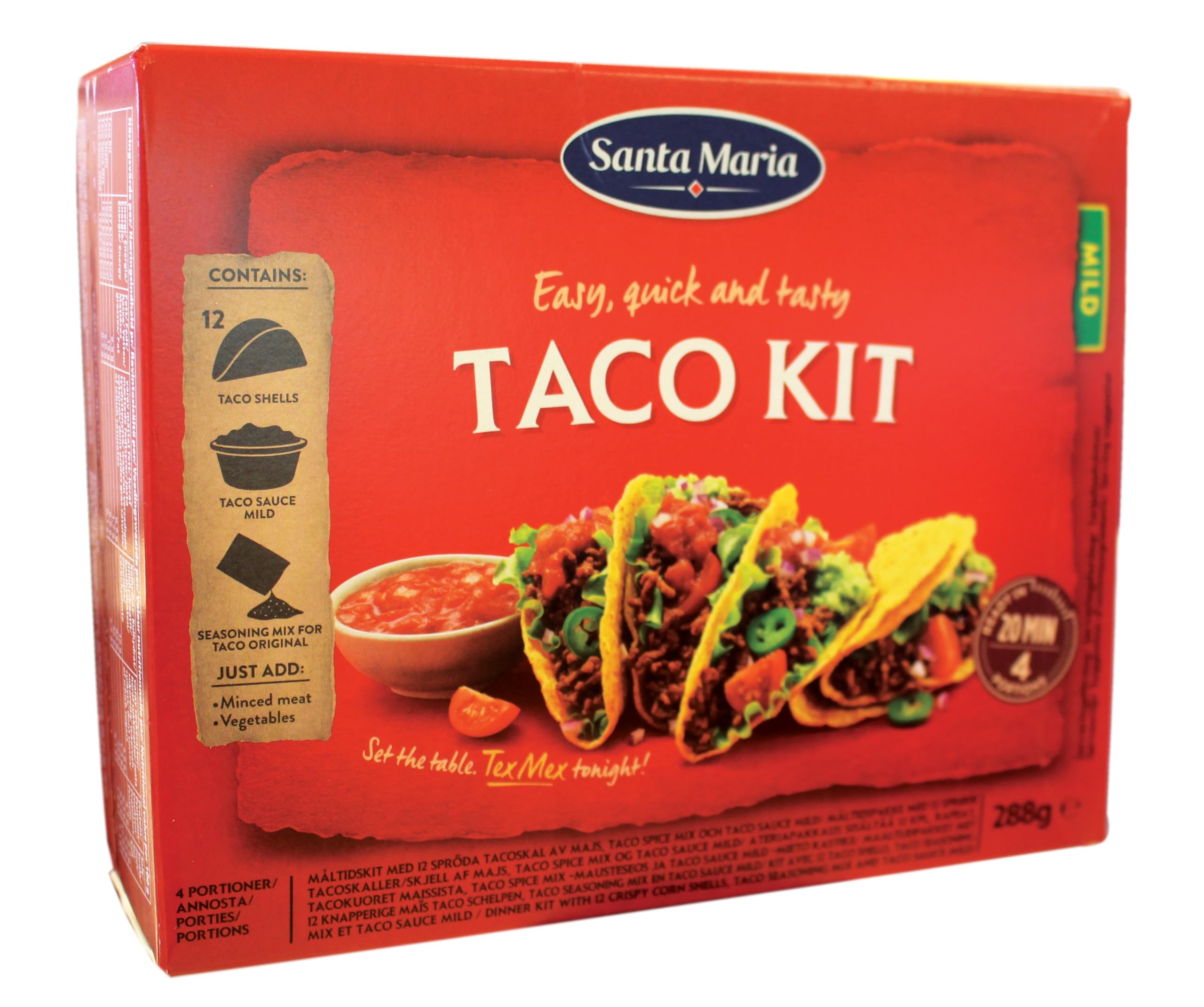 Santa Maria Taco Kit, 288g | Crunchy Mexican Sharing Tacos Kit | Great for Quick Family Sharing Meals With Chicken, Beef, or Vegetables